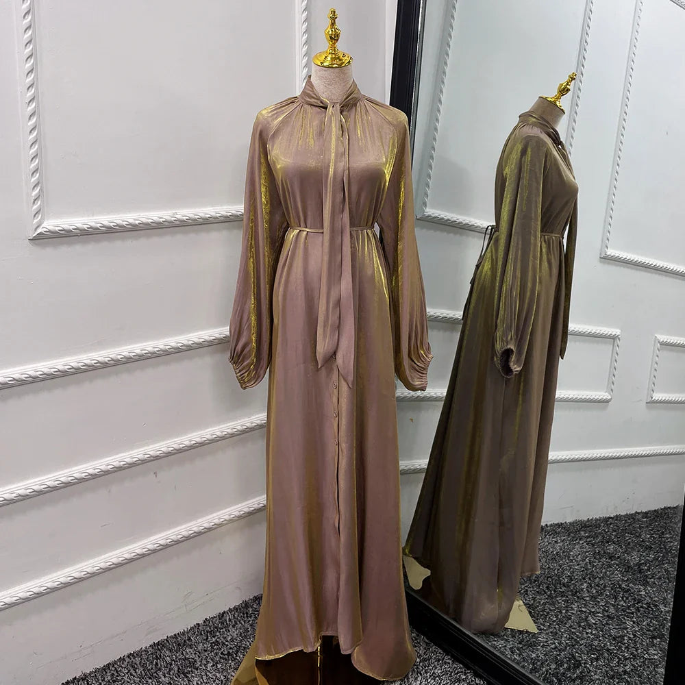 Robe Abaya élégante et brillante pour femmes musulmanes avec boutons sur le devant Robe cardigan Abaya 