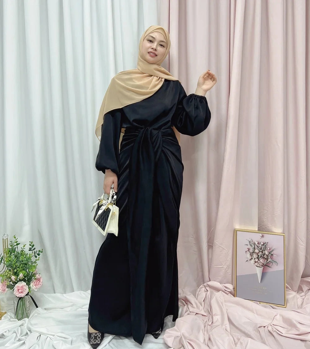 2022 Wholesale  Latest Satin Abaya Muslim Fashion Clothing New Designs Dubai Women 2 Pieces Dress