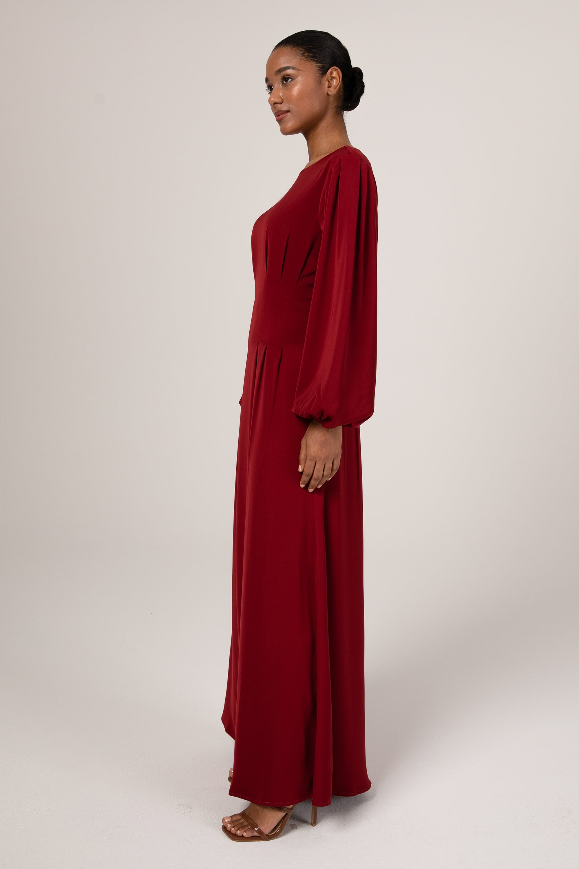 Aayat Pleated Maxi Dress - Burgundy Veiled Collection 