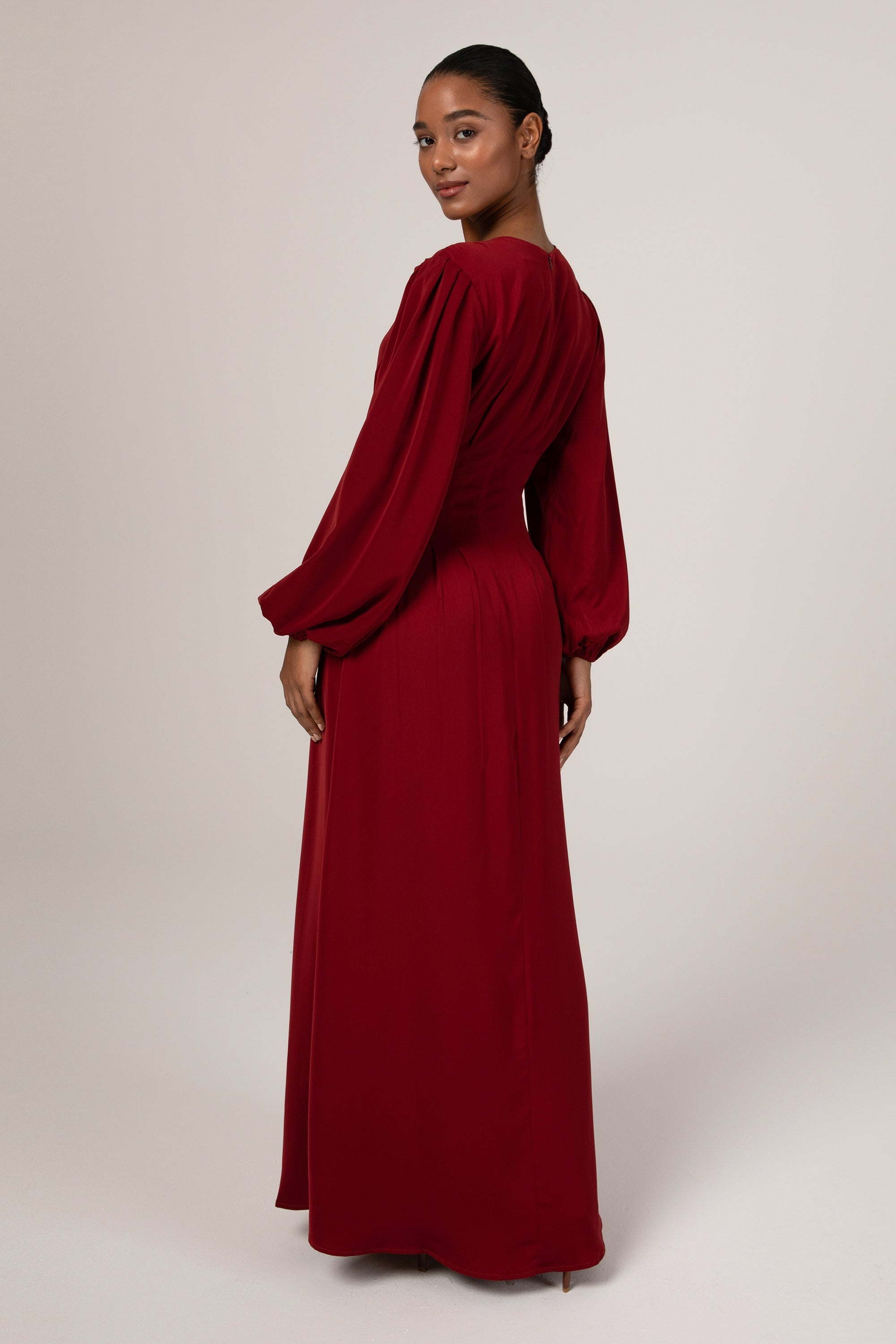 Aayat Pleated Maxi Dress - Burgundy Veiled Collection 