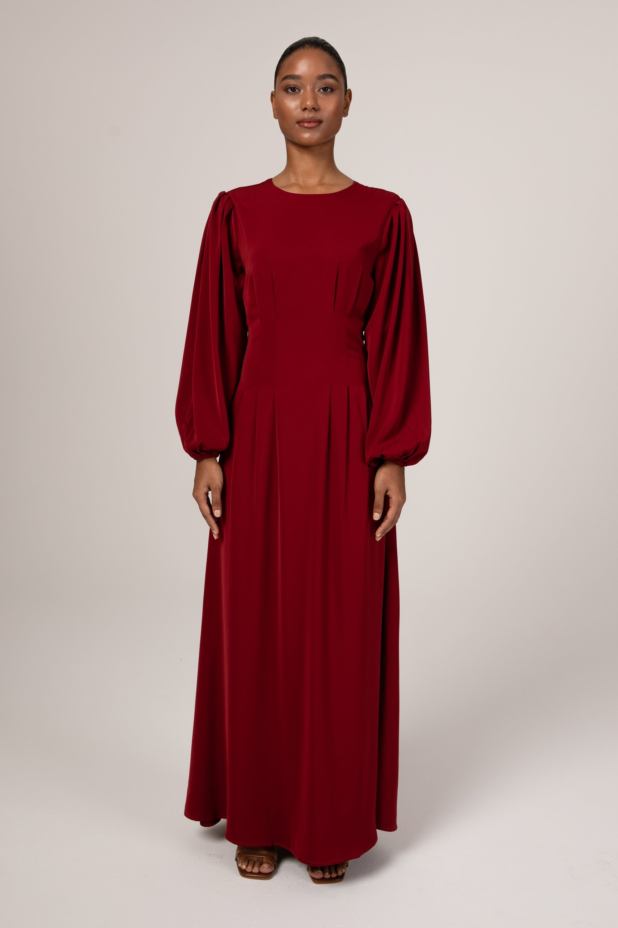 Aayat Pleated Maxi Dress - Burgundy Veiled Collection 