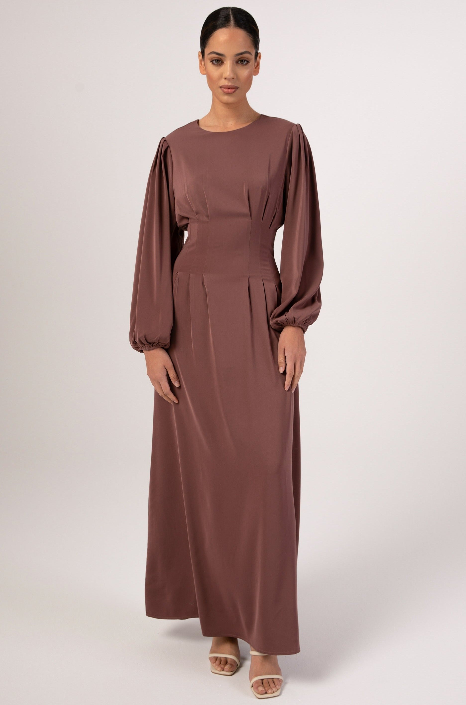 Aayat Pleated Maxi Dress - Dark Mauve Veiled 