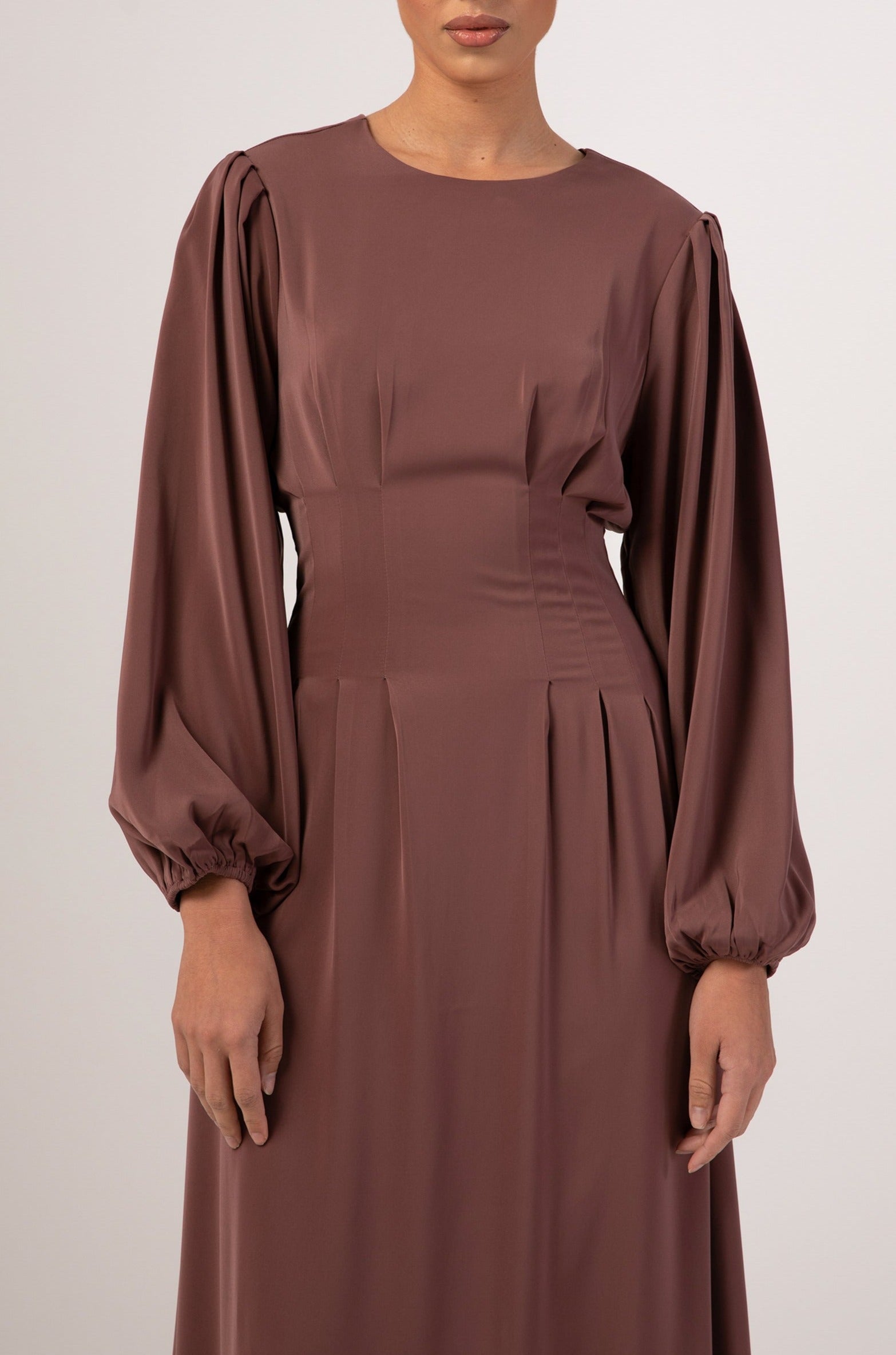 Aayat Pleated Maxi Dress - Dark Mauve Veiled 