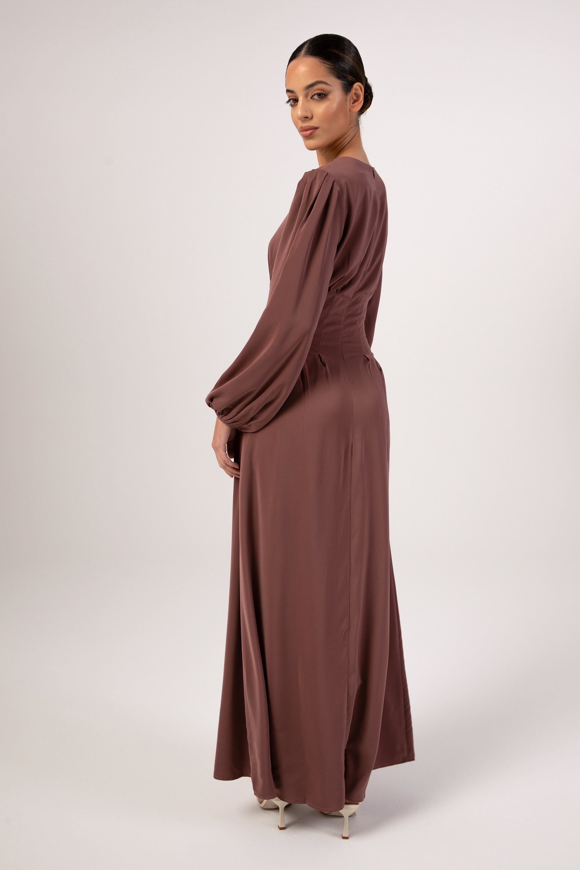 Aayat Pleated Maxi Dress - Dark Mauve Veiled 