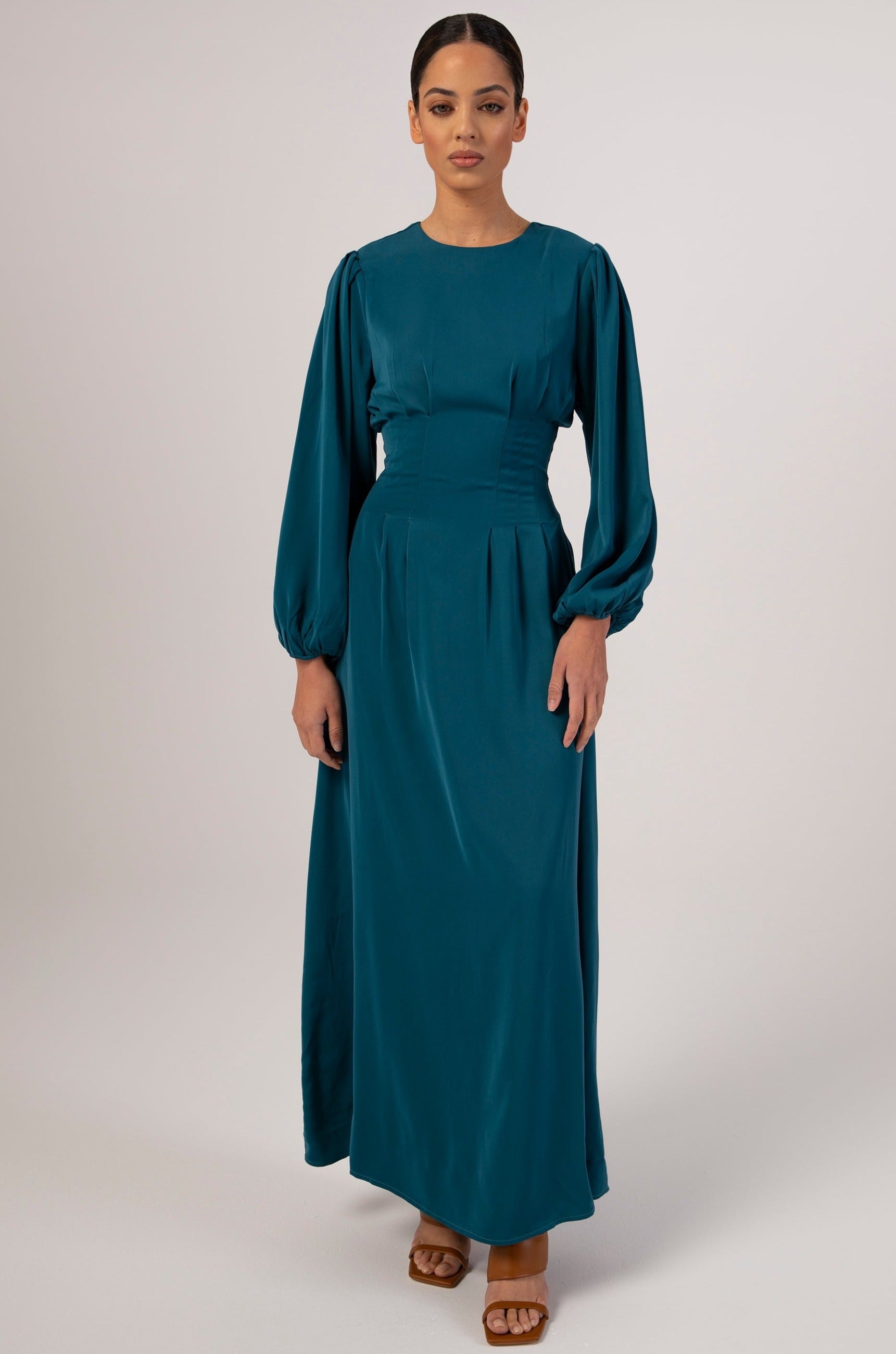 Aayat Pleated Maxi Dress - Deep Teal Veiled 