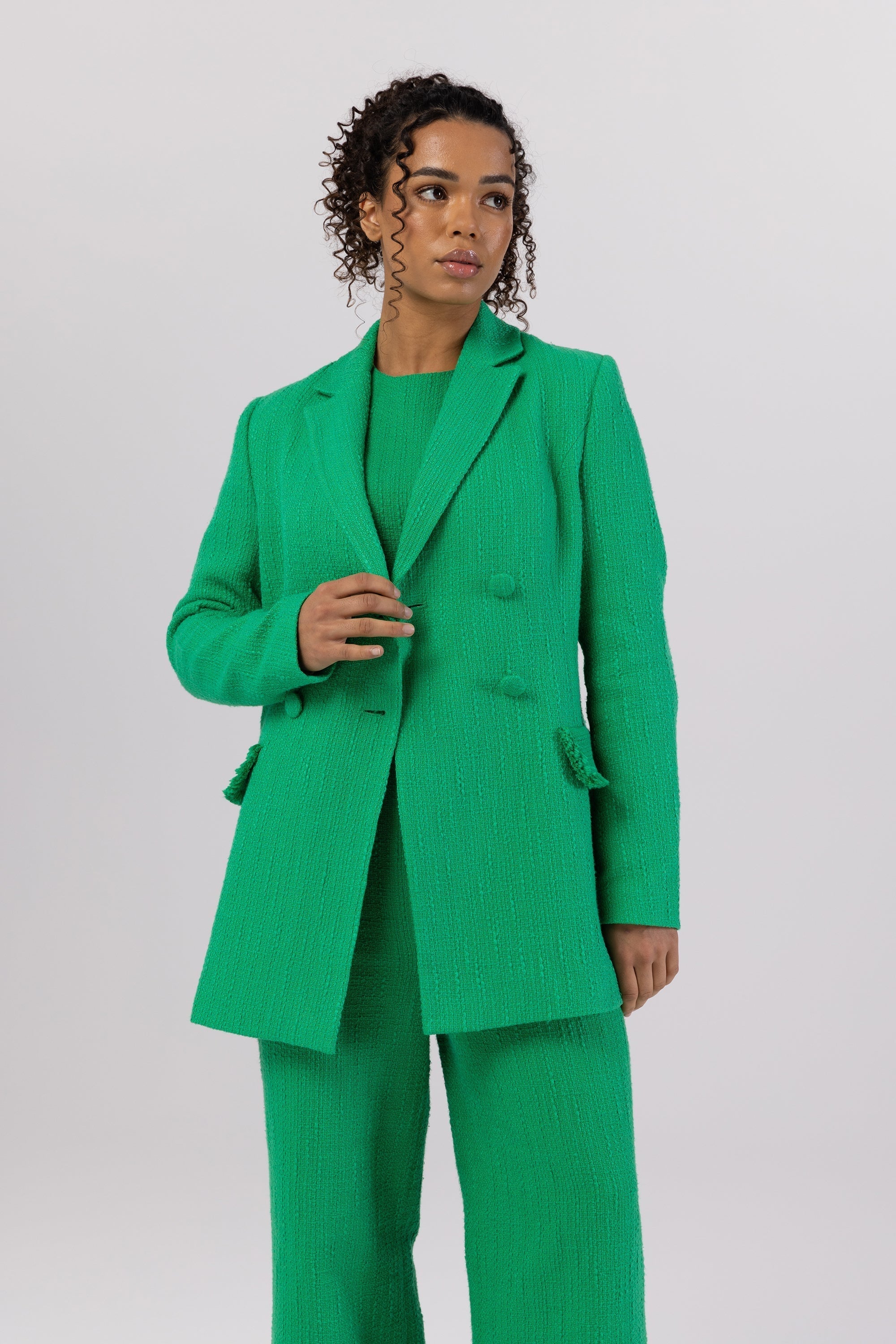 Abigail Tweed Double Breasted Blazer - Jade Veiled Collection 