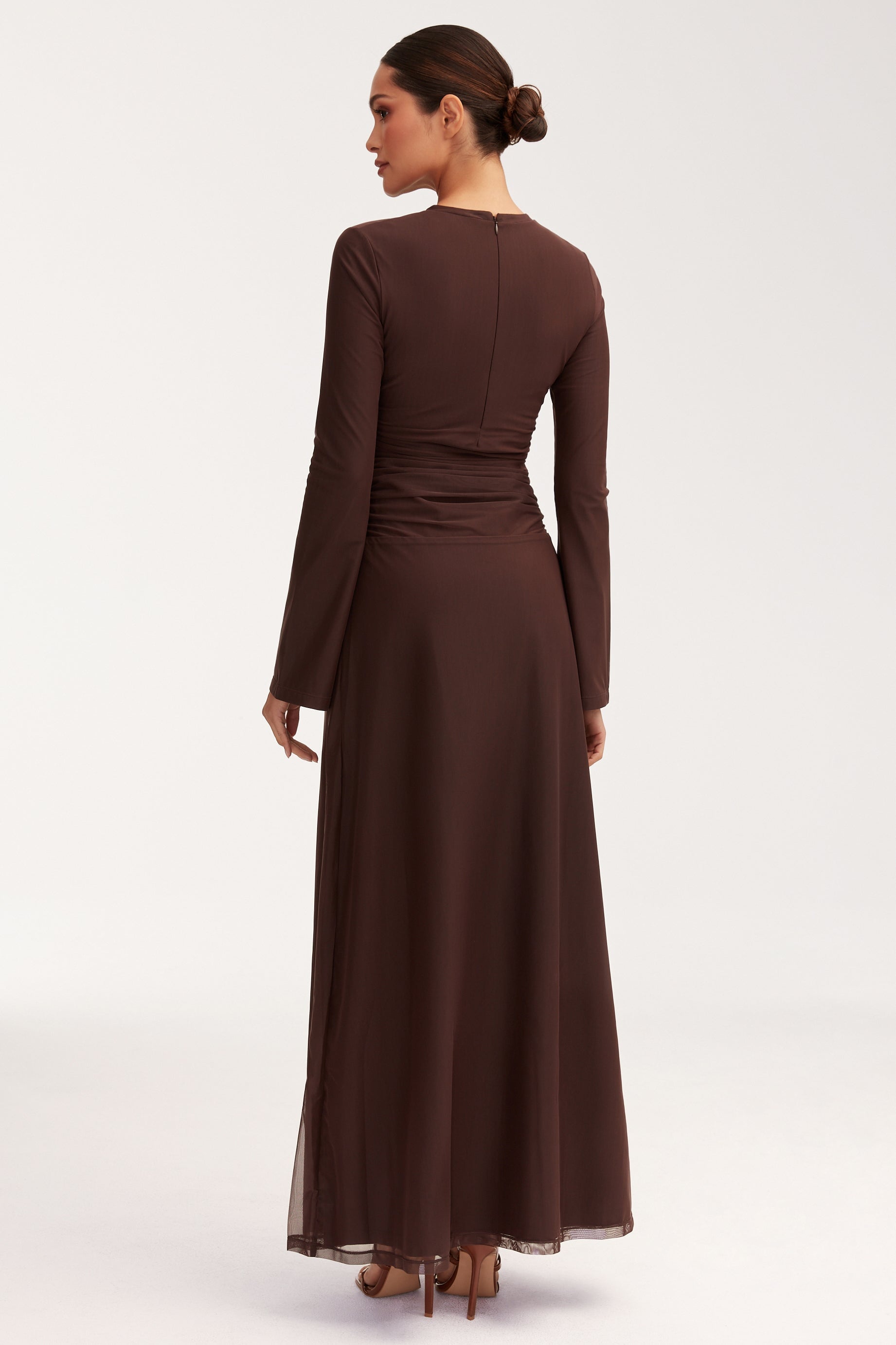 Adelina Rouched Mesh Maxi Dress - Chocolate Plum Dresses Veiled 