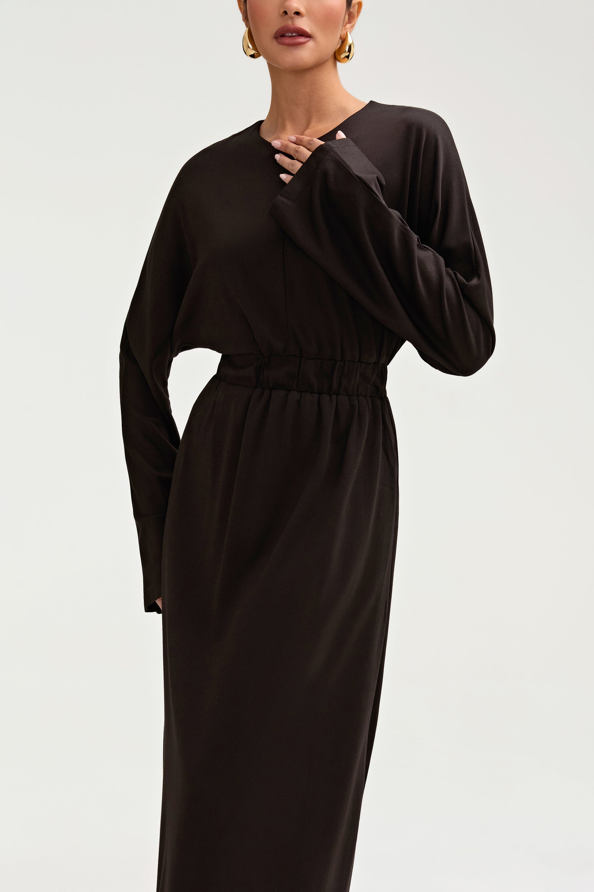 Adelynn Jersey Batwing Maxi Dress - Black Clothing Veiled 