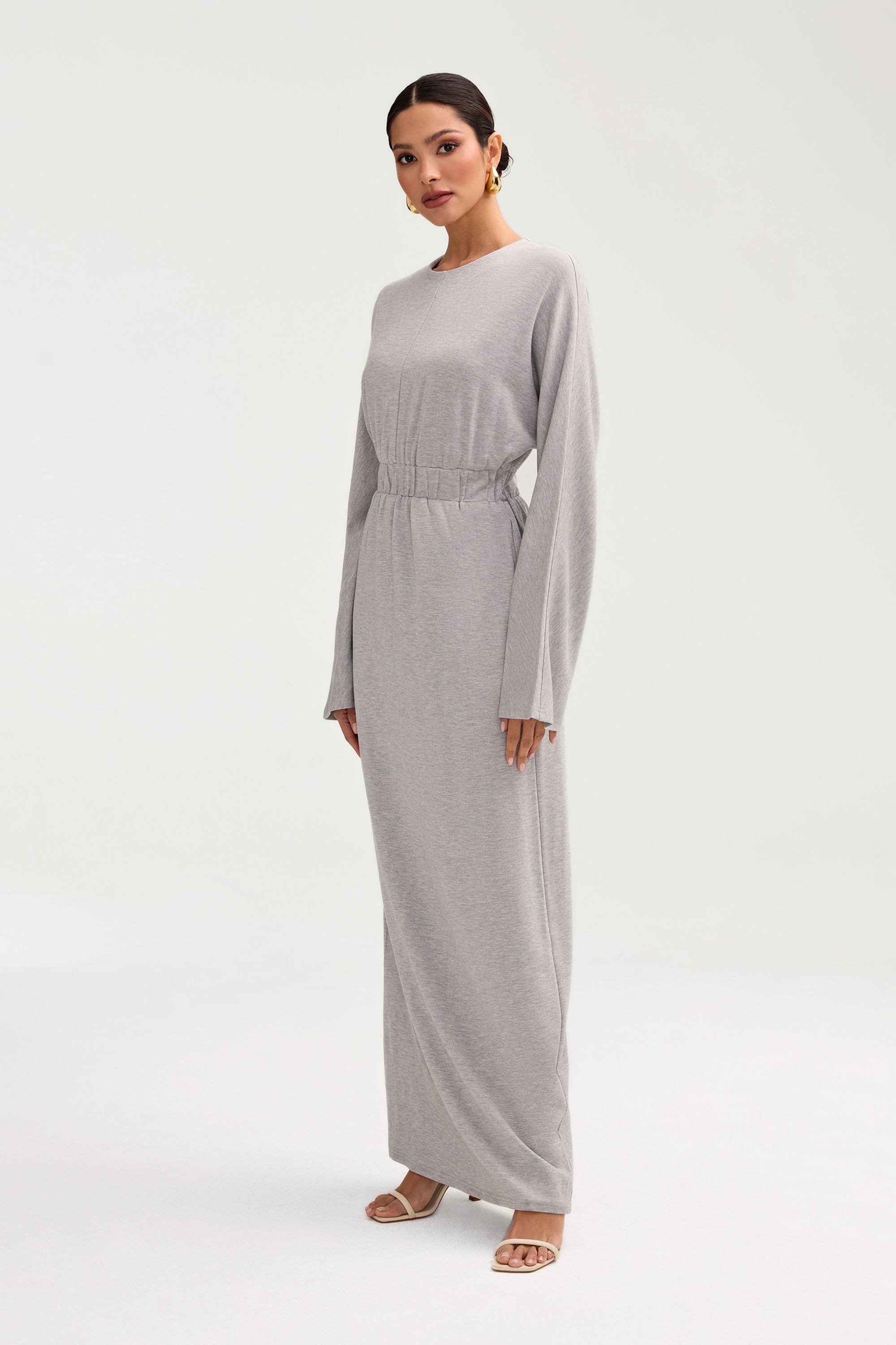 Adelynn Jersey Batwing Maxi Dress - Heather Grey Clothing Veiled 