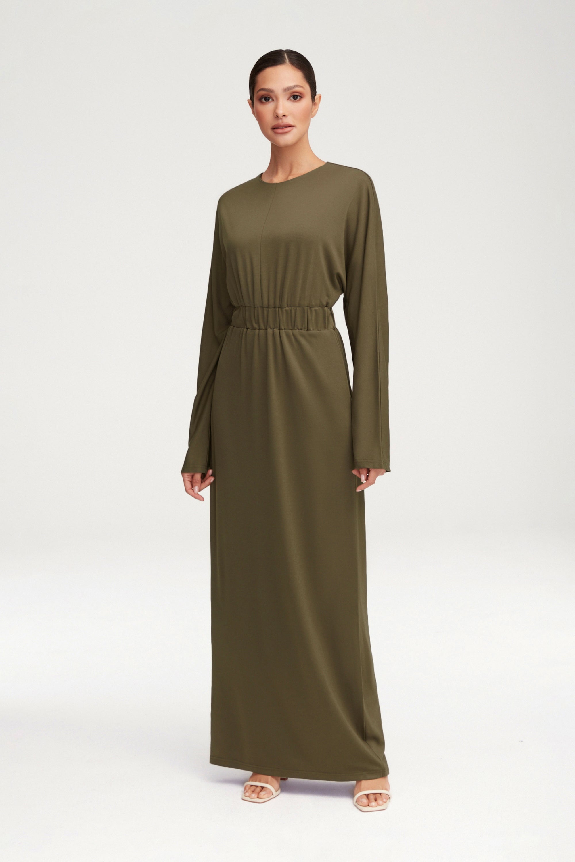 Adelynn Jersey Batwing Maxi Dress - Khaki Green Clothing Veiled 