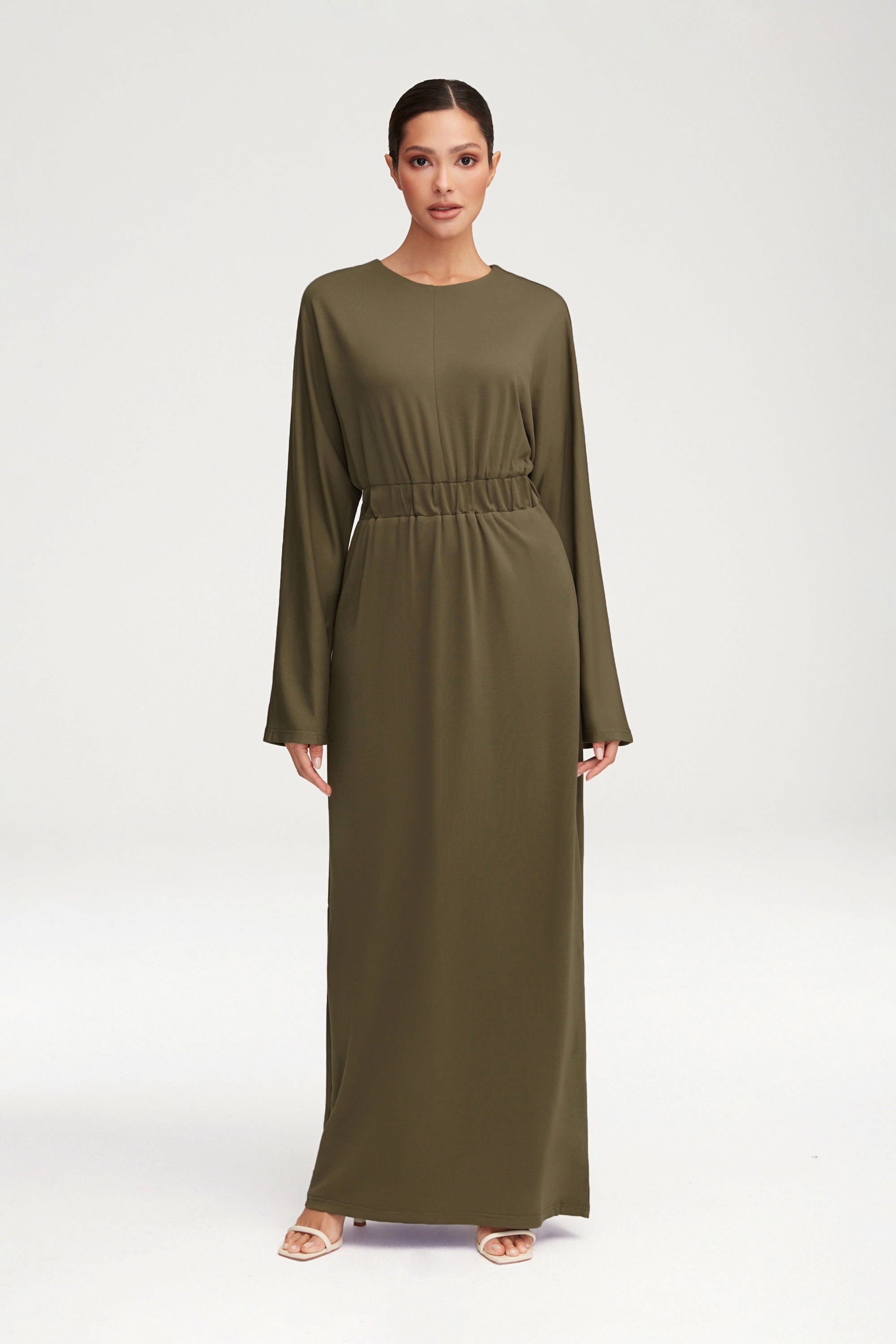 Adelynn Jersey Batwing Maxi Dress - Khaki Green Clothing Veiled 