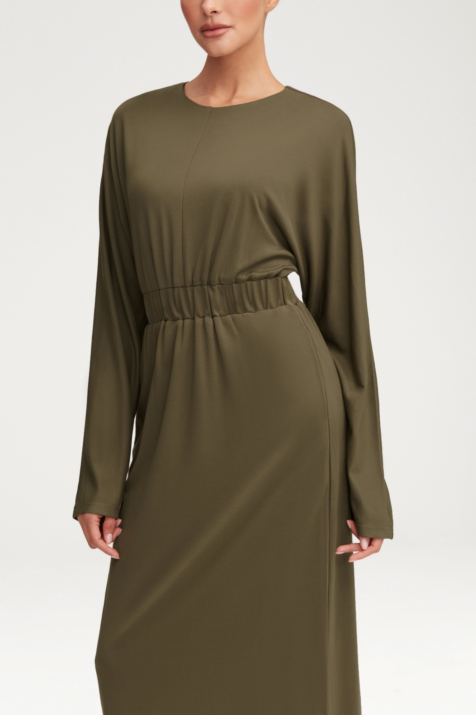 Adelynn Jersey Batwing Maxi Dress - Khaki Green Clothing Veiled 