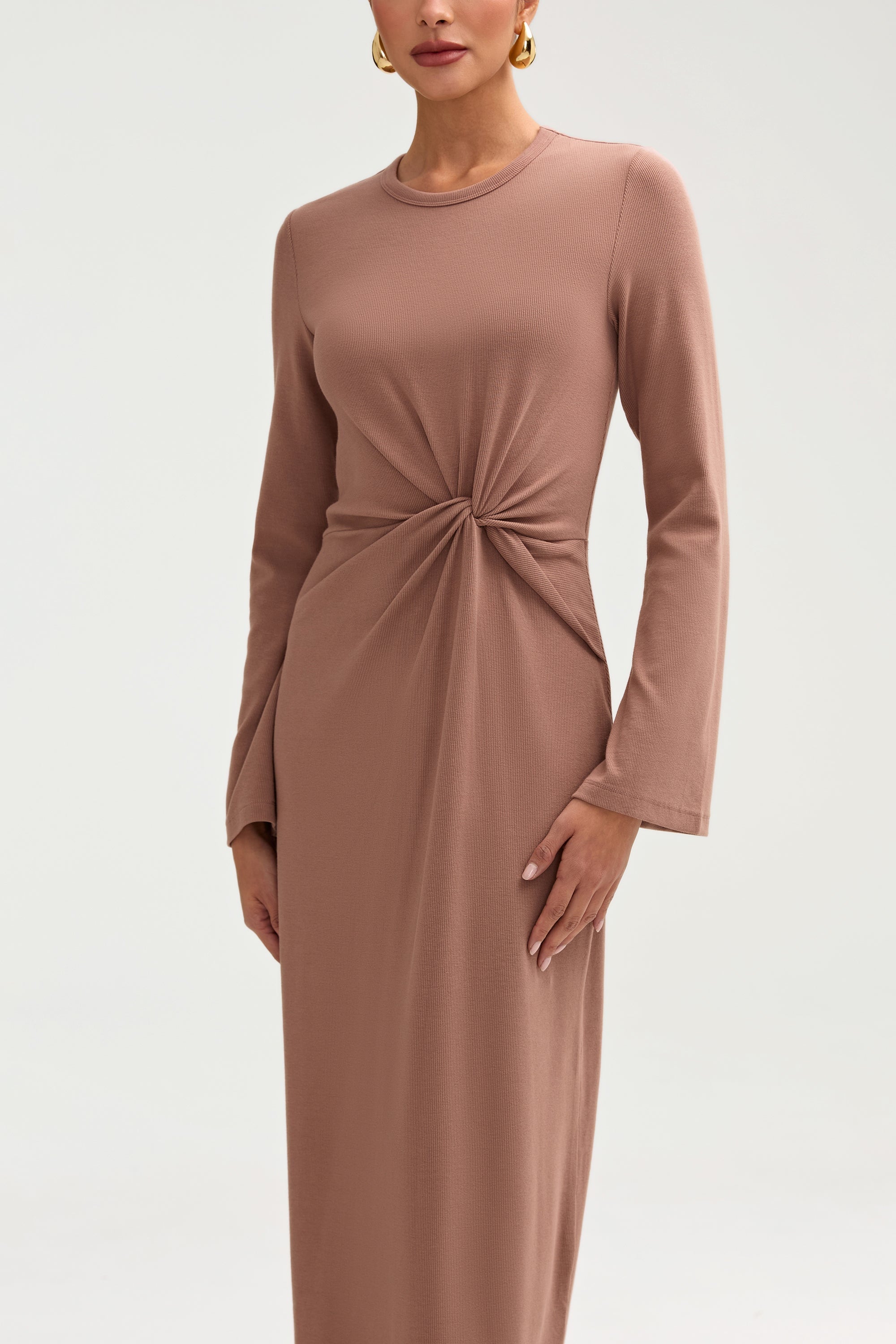 Aissia Ribbed Twist Front Maxi Dress - Brownie Clothing Veiled 