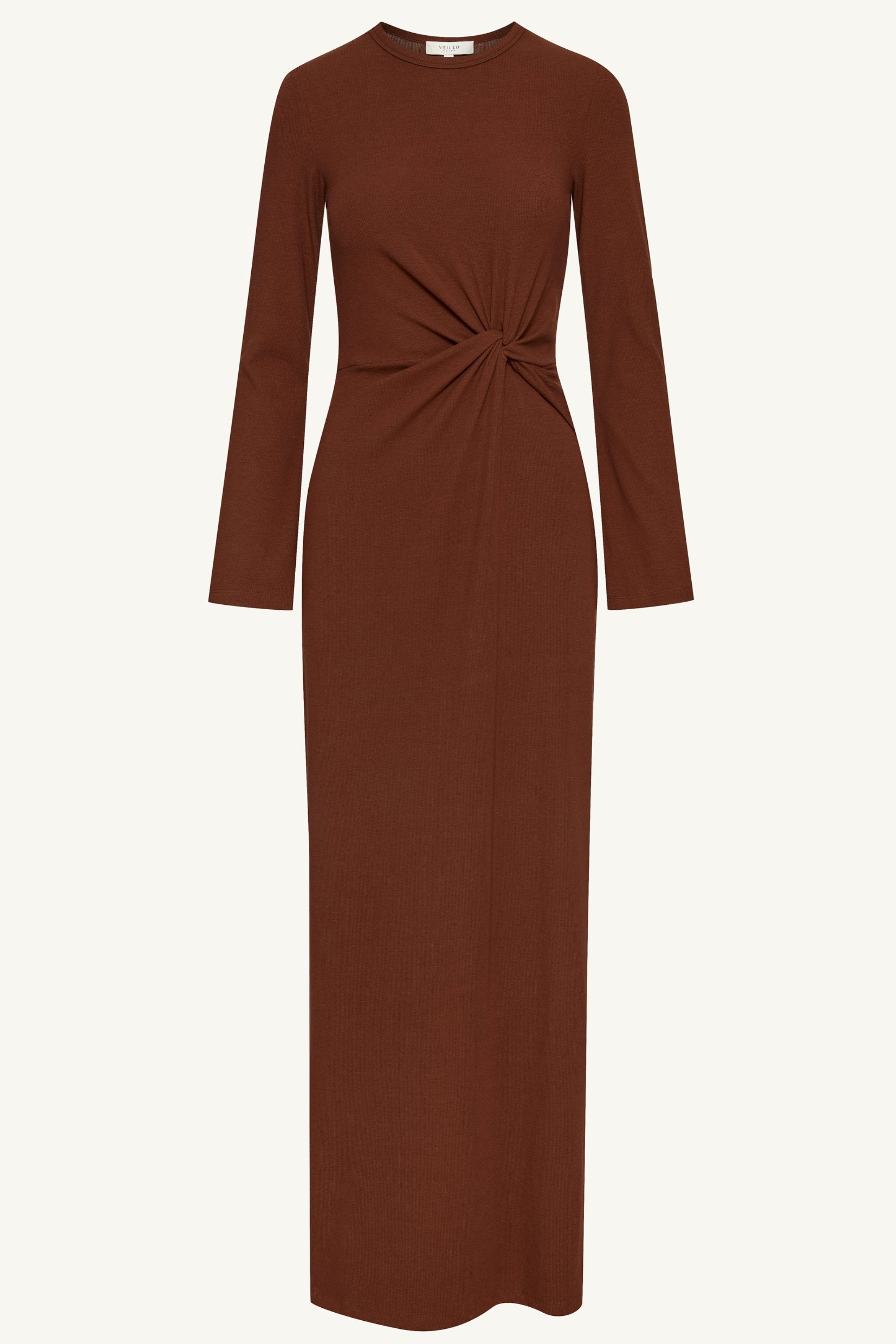 Aissia Ribbed Twist Front Maxi Dress - Chocolate Clothing Veiled 