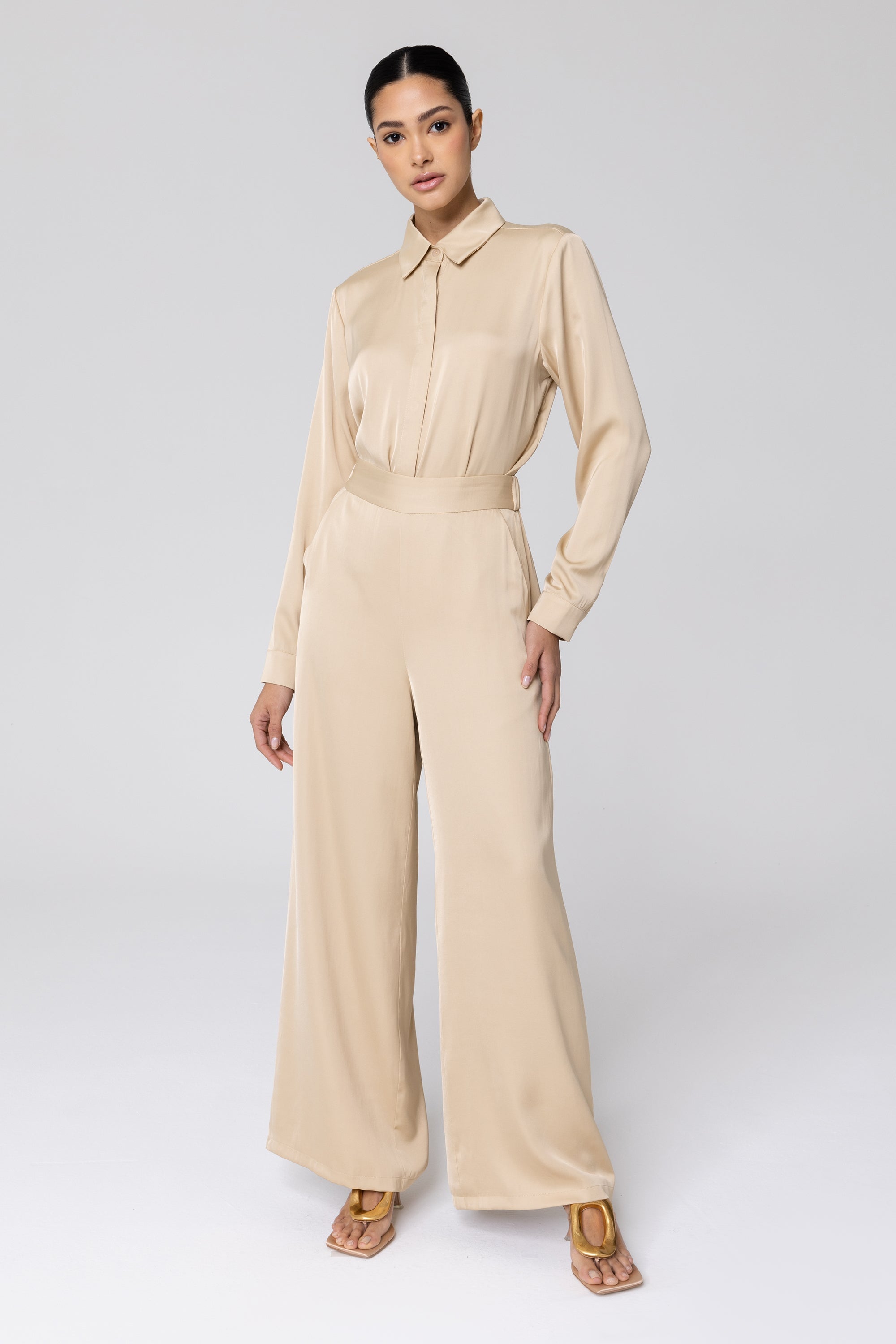 Alana Satin Wide Leg Pants - Caffe Veiled Collection 