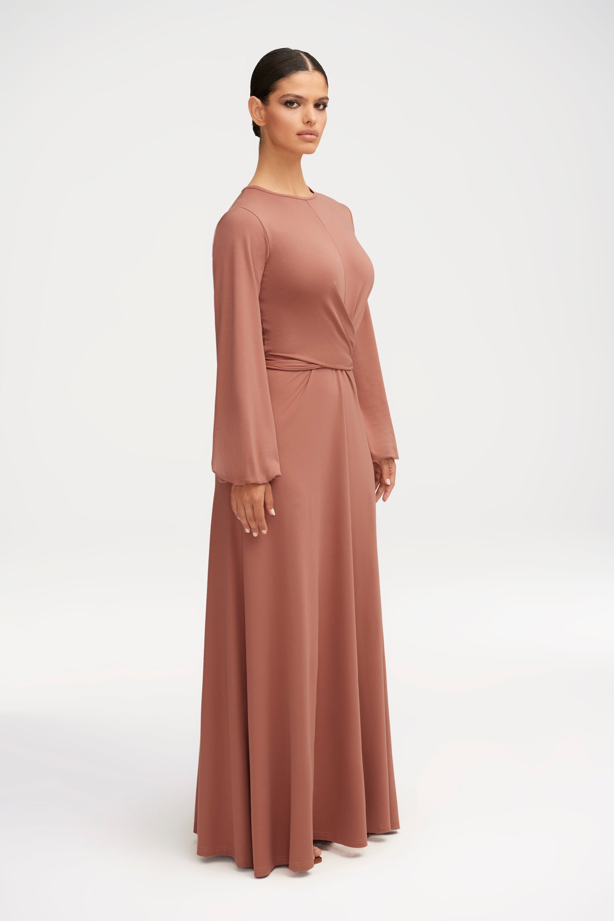 Alice Jersey Tie Waist Maxi Dress - Dusty Rose Clothing Veiled 