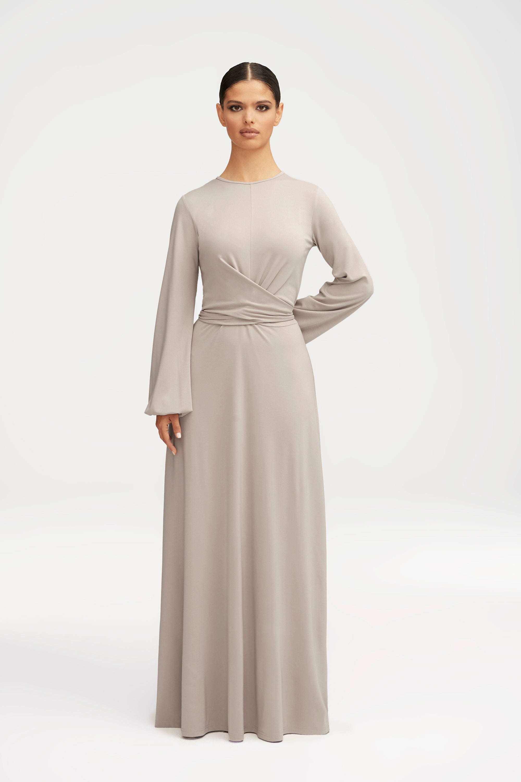 Alice Jersey Tie Waist Maxi Dress - Light Grey Clothing Veiled 