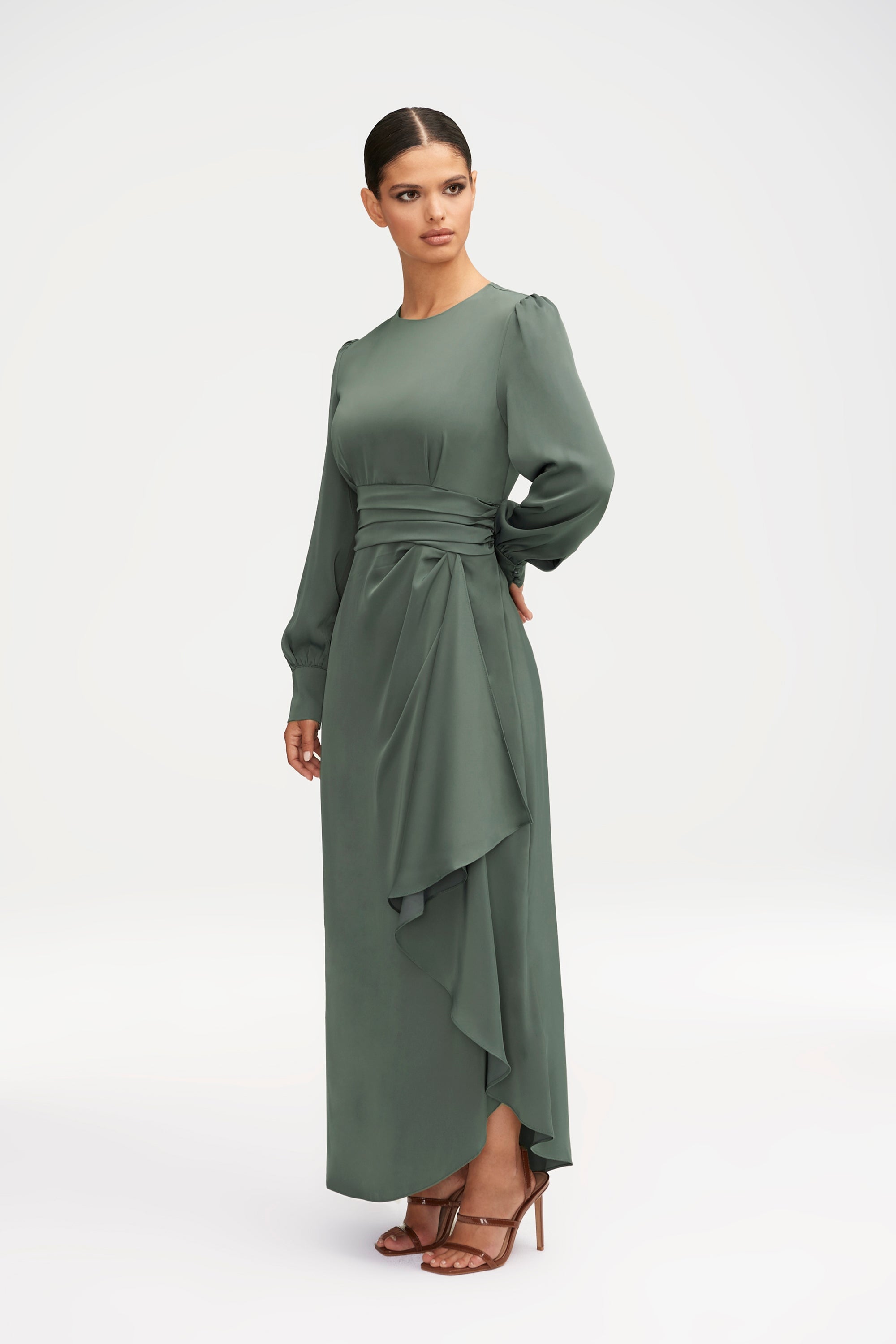 Anabelle Pleated Waist Ruffle Maxi Dress - Dark Cactus Clothing Veiled 