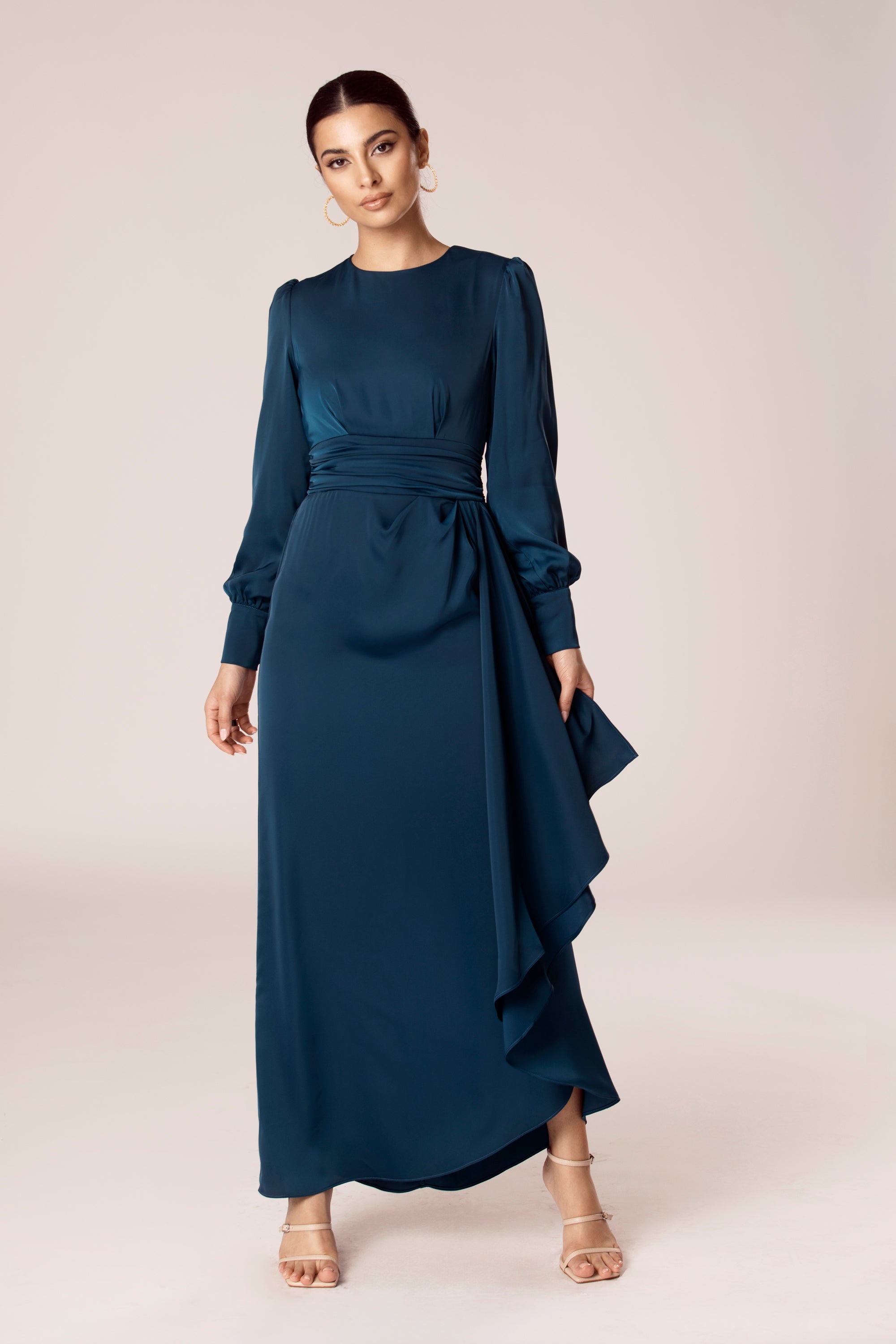 Anabelle Pleated Waist Ruffle Maxi Dress - Night Sky Veiled Collection 