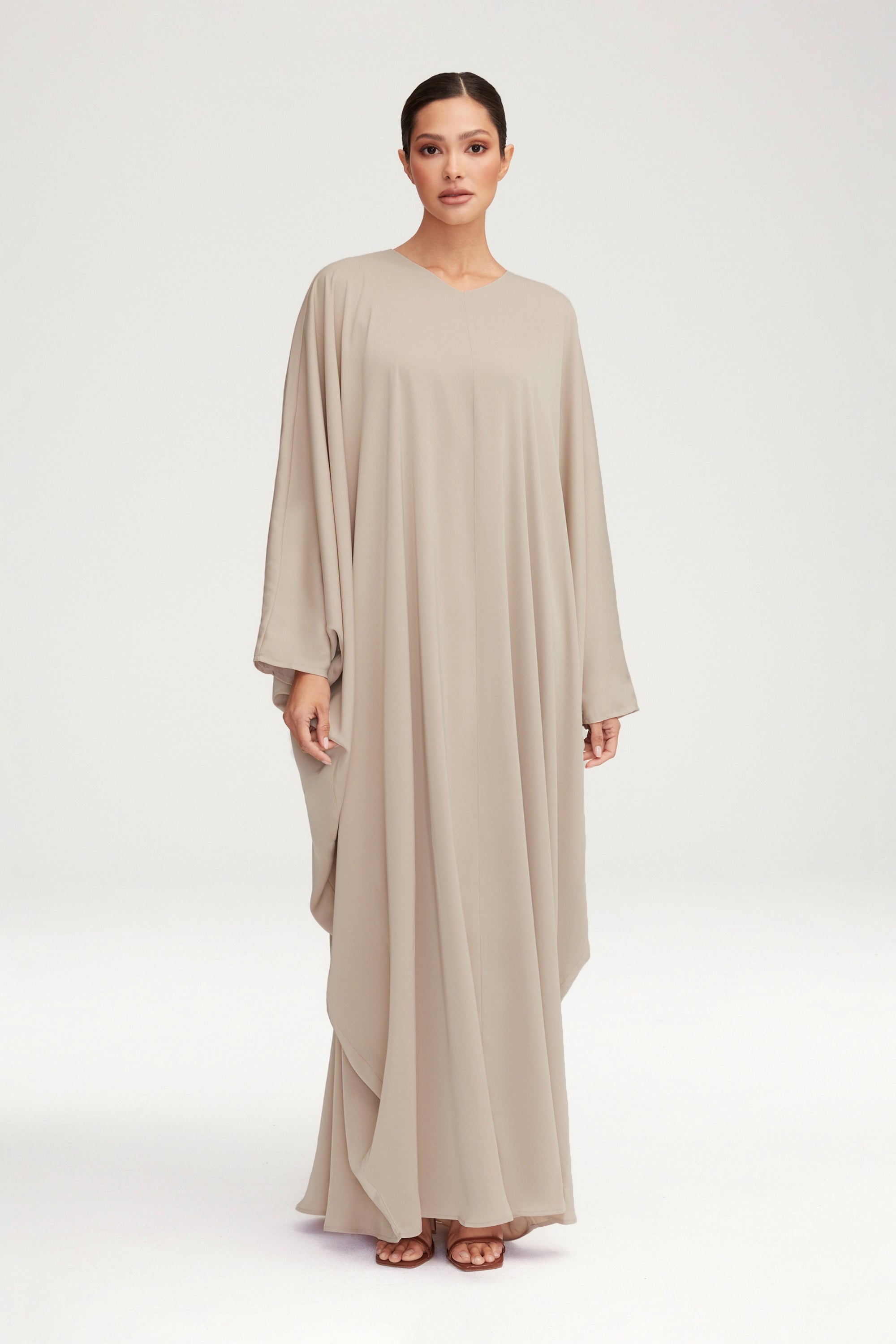 Anisa Satin Kaftan - Creme Caramel Clothing Veiled 