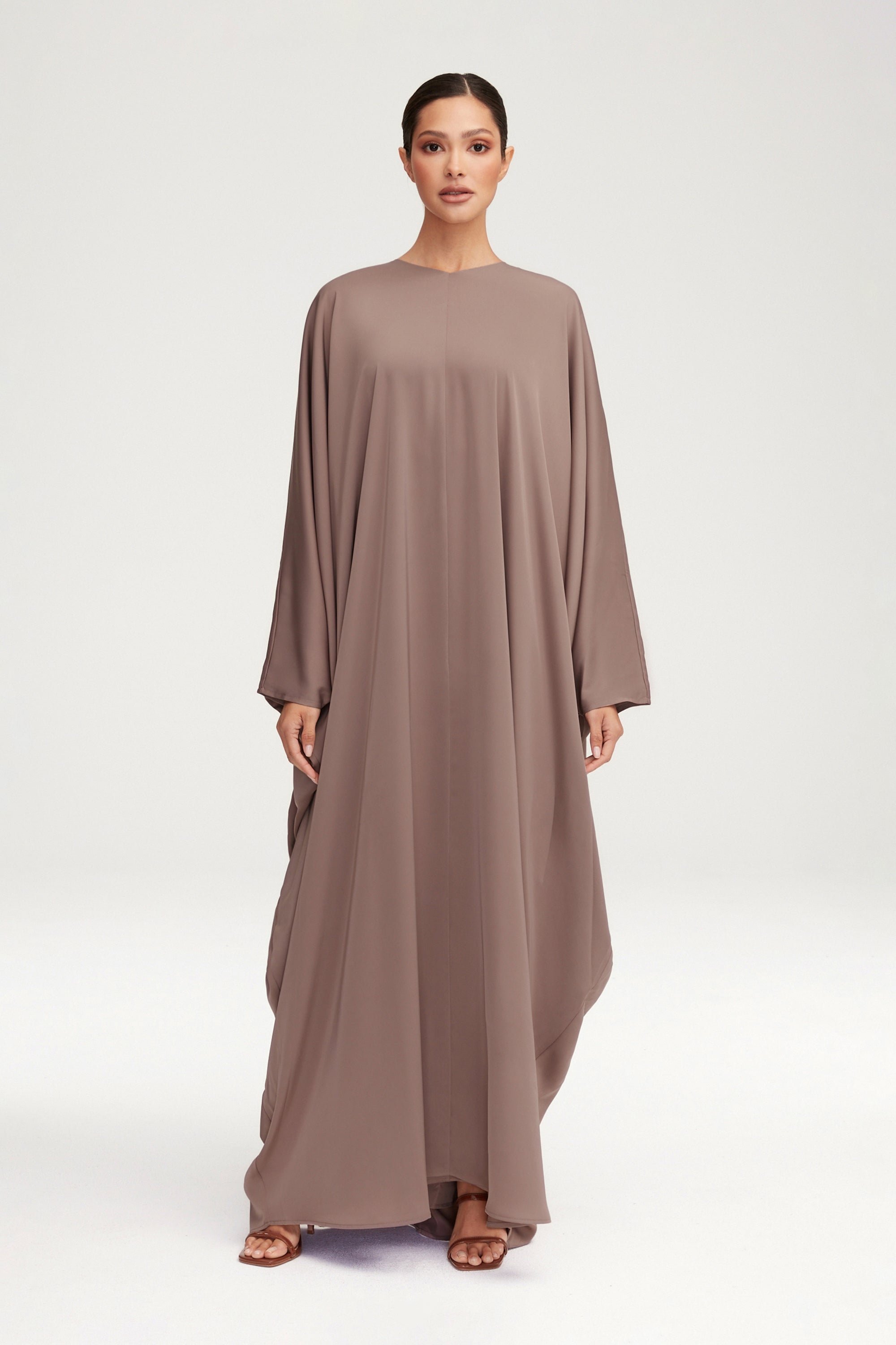 Anisa Satin Kaftan - Deep Taupe Clothing Veiled 