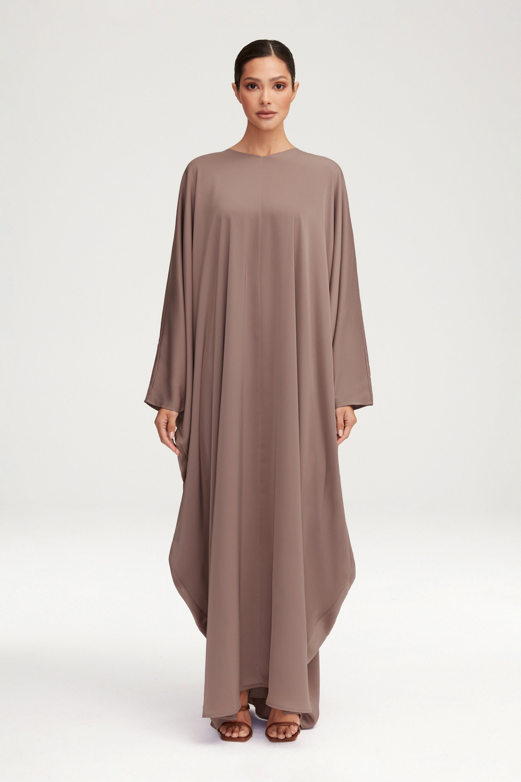 Anisa Satin Kaftan - Deep Taupe Clothing Veiled 