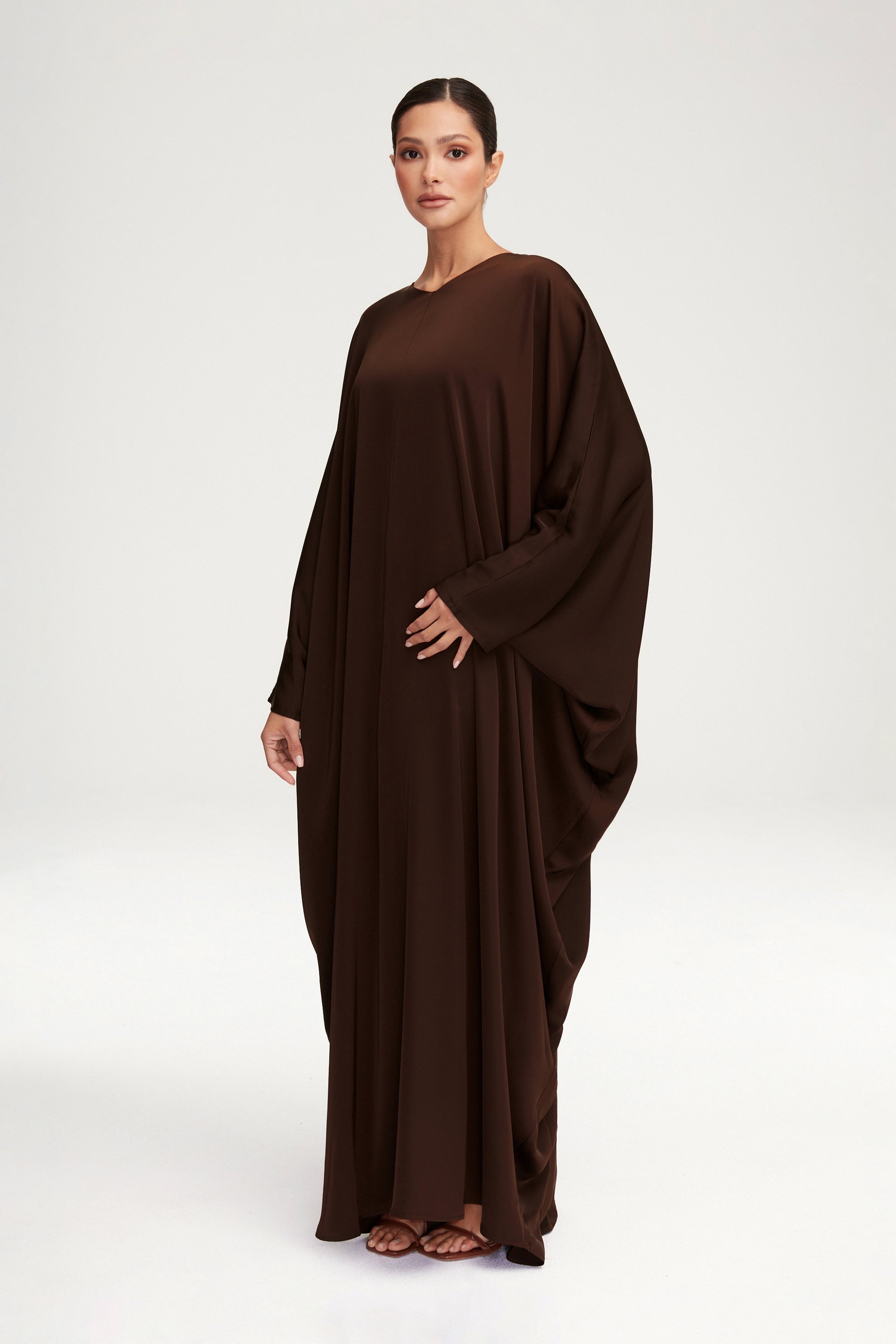 Anisa Satin Kaftan - Espresso Clothing Veiled 