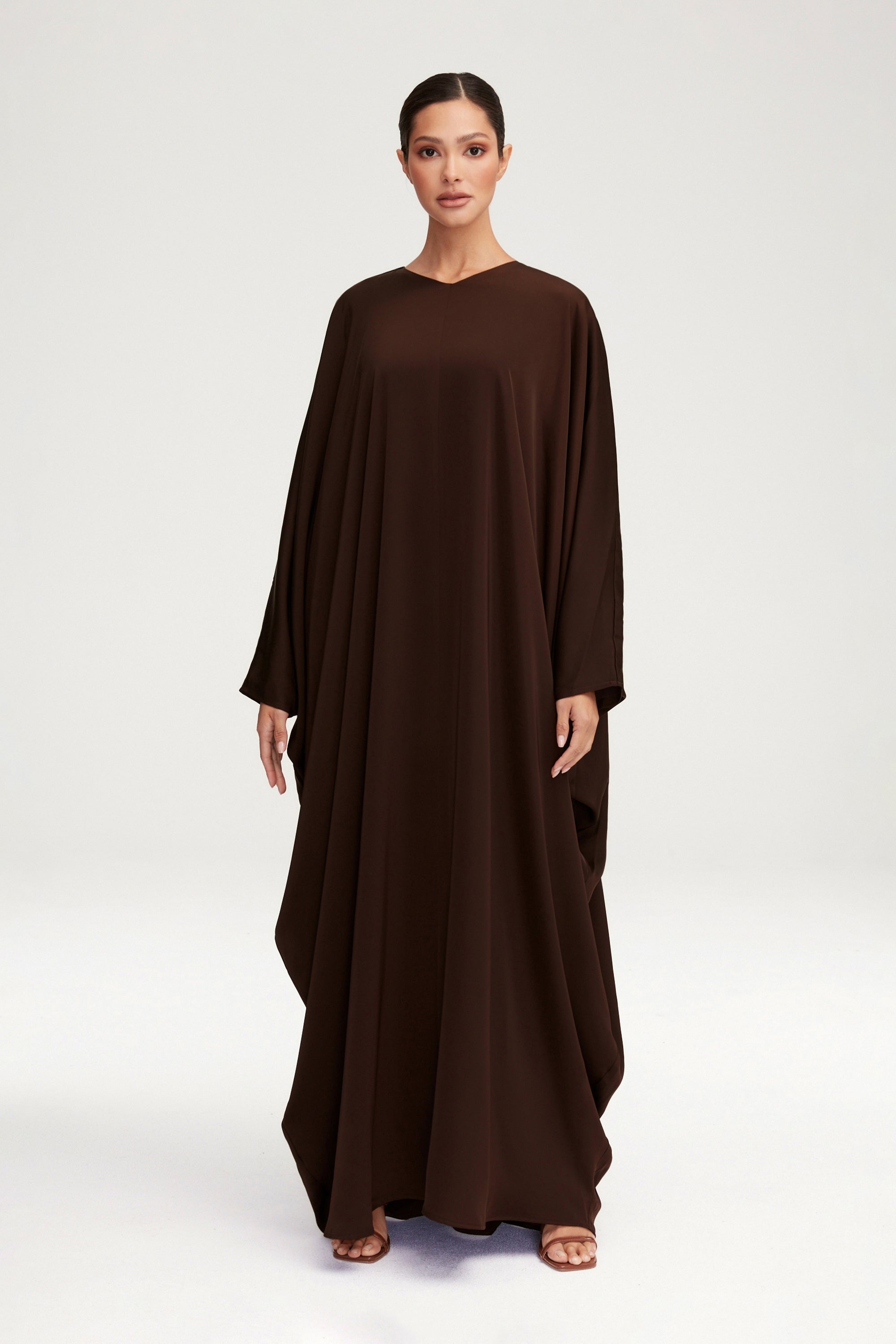 Anisa Satin Kaftan - Espresso Clothing Veiled 