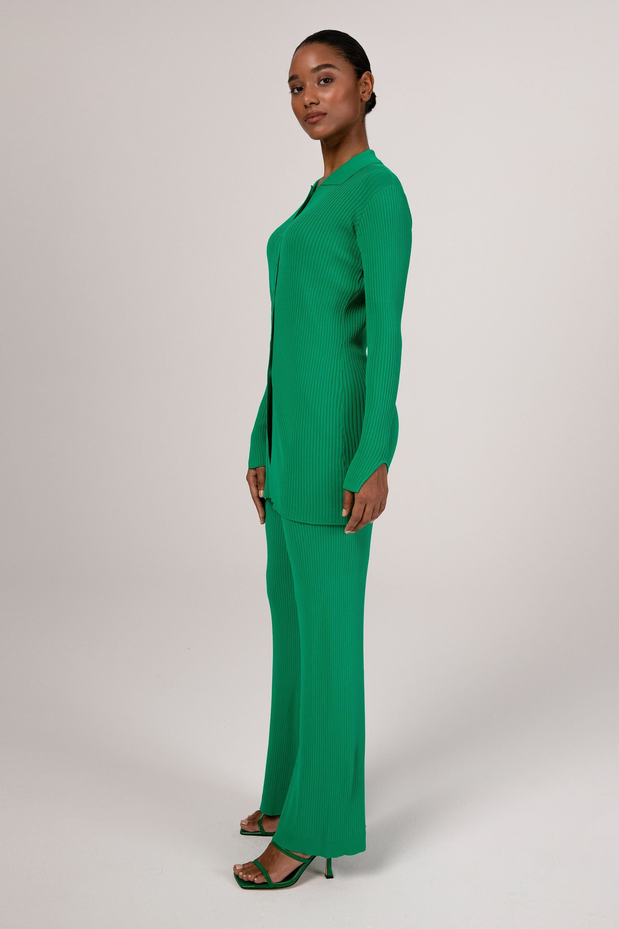 Asma Lite Rib Wide Leg Pants - Jade Veiled Collection 