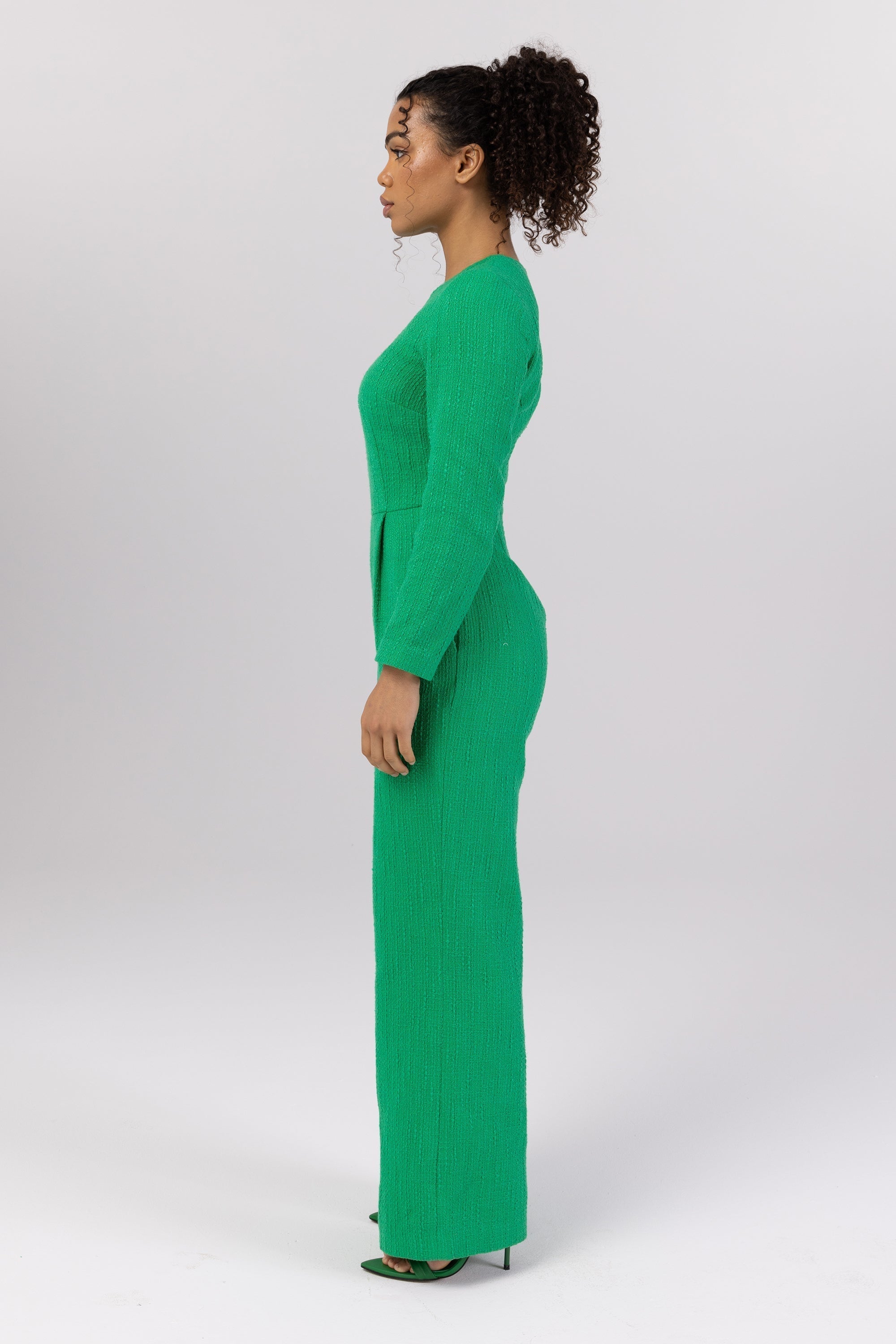 Aurora Tweed Long Sleeve Jumpsuit - Jade Veiled Collection 