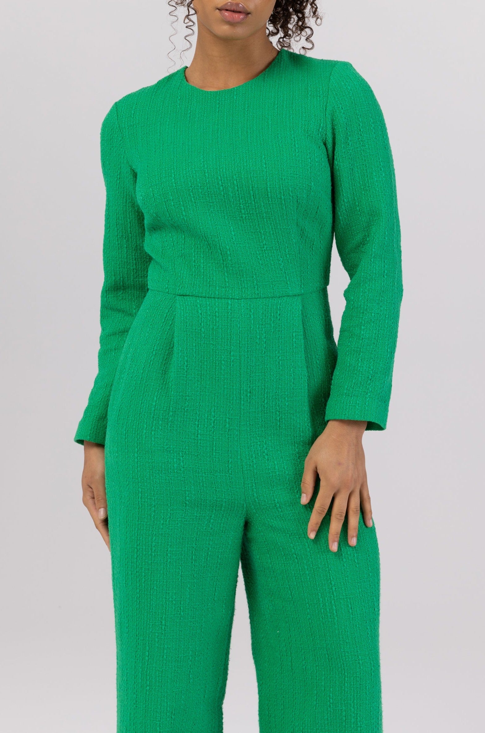 Aurora Tweed Long Sleeve Jumpsuit - Jade Veiled Collection 