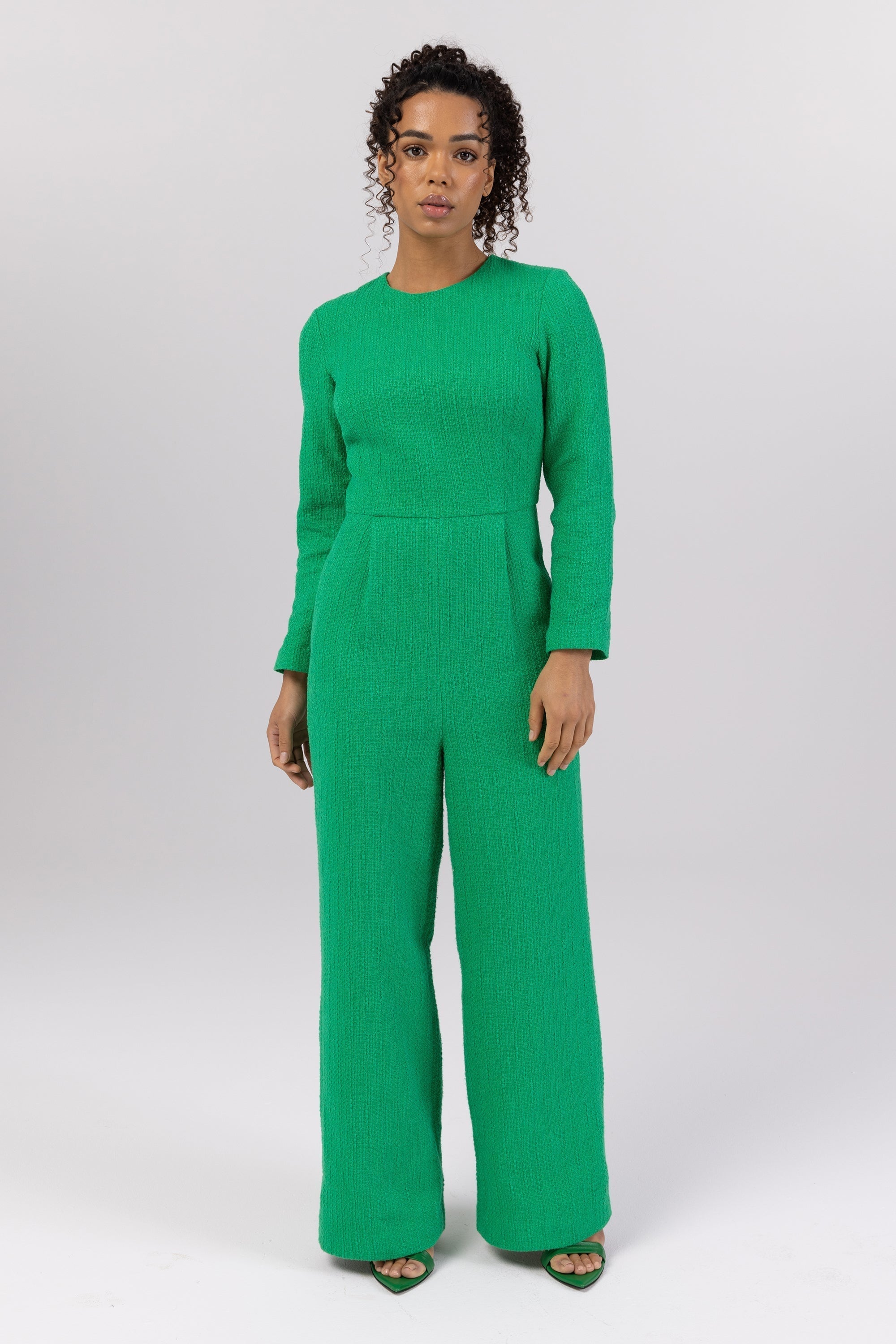 Aurora Tweed Long Sleeve Jumpsuit - Jade Veiled Collection 