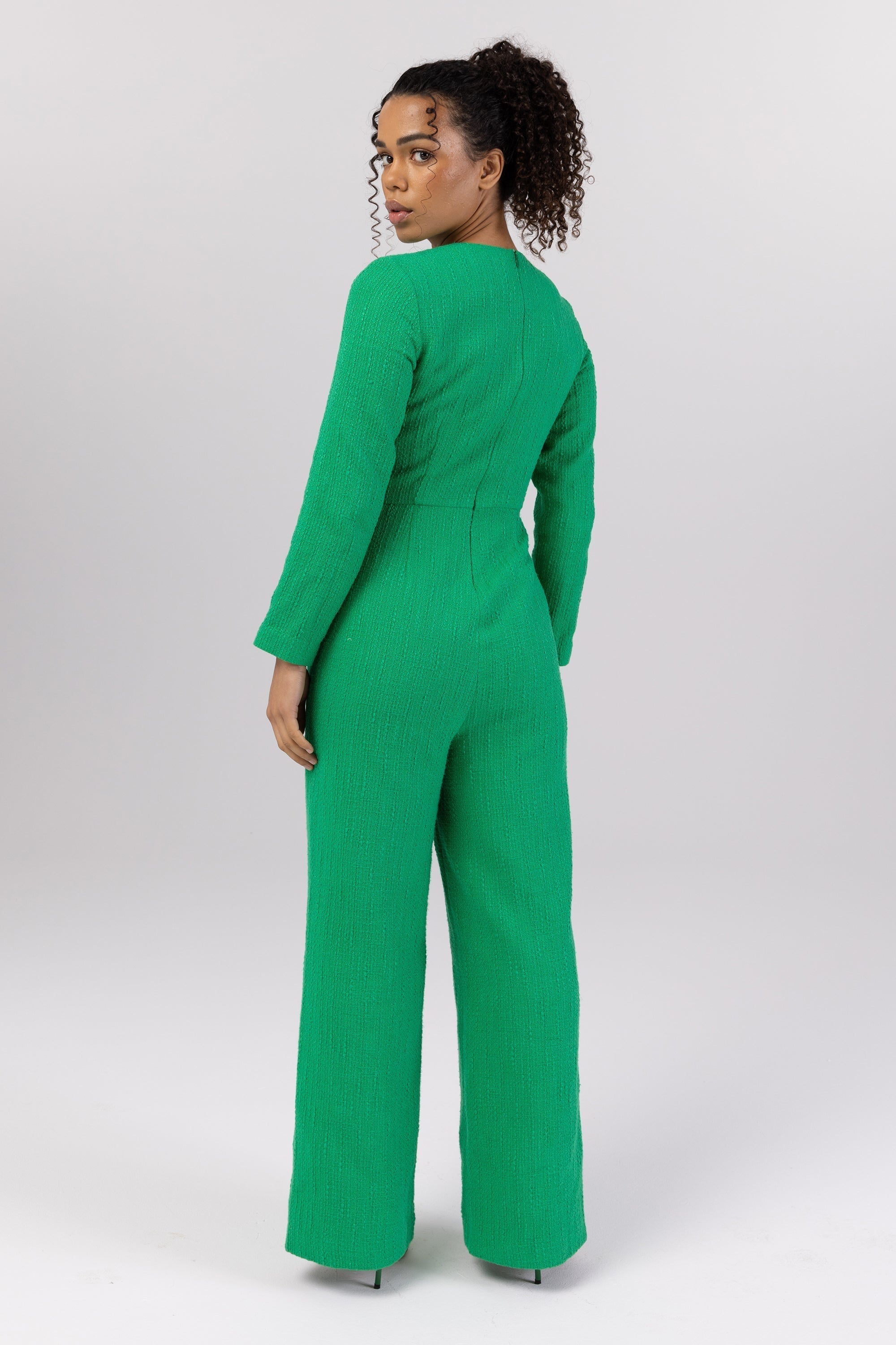 Aurora Tweed Long Sleeve Jumpsuit - Jade Veiled Collection 