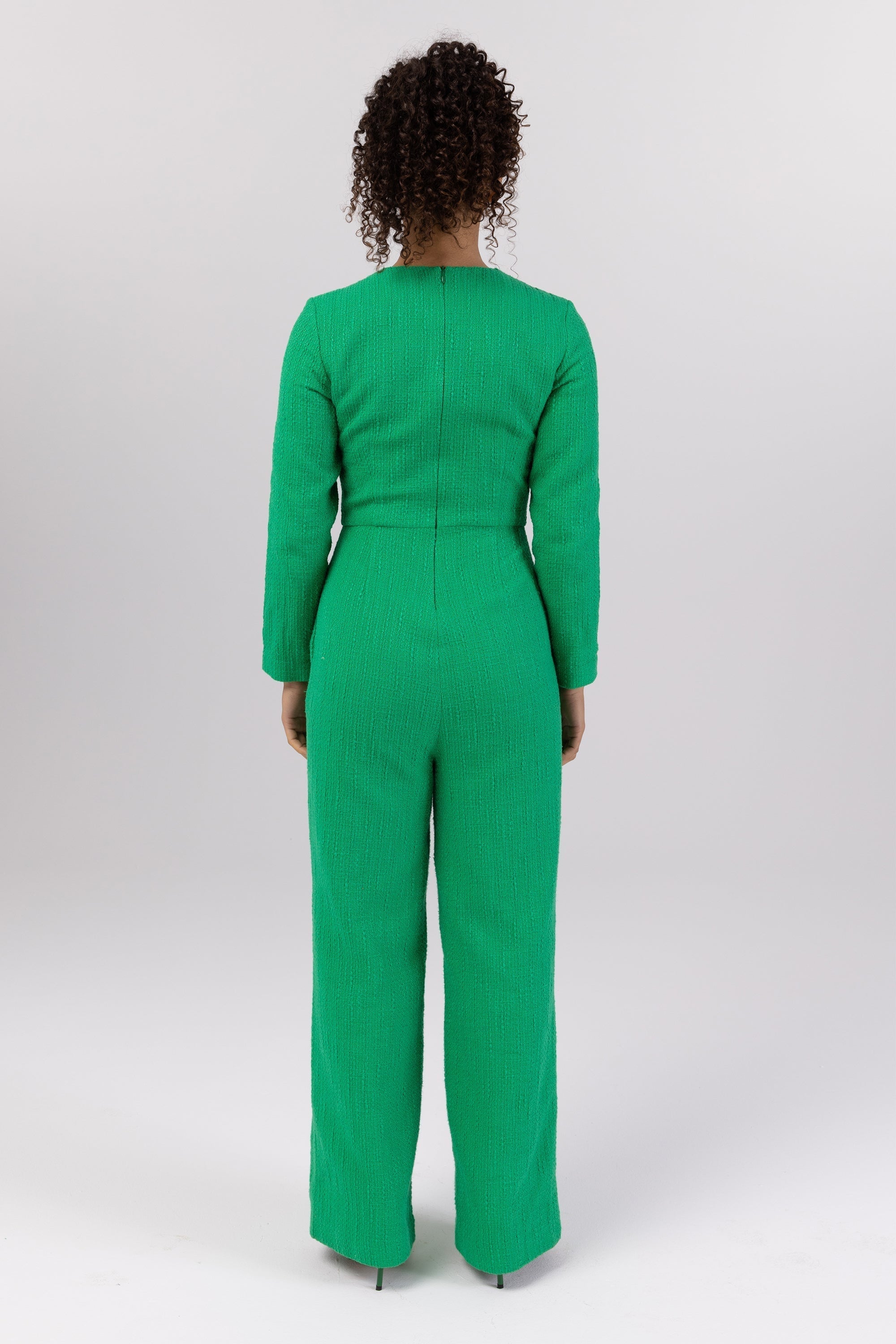 Aurora Tweed Long Sleeve Jumpsuit - Jade Veiled Collection 