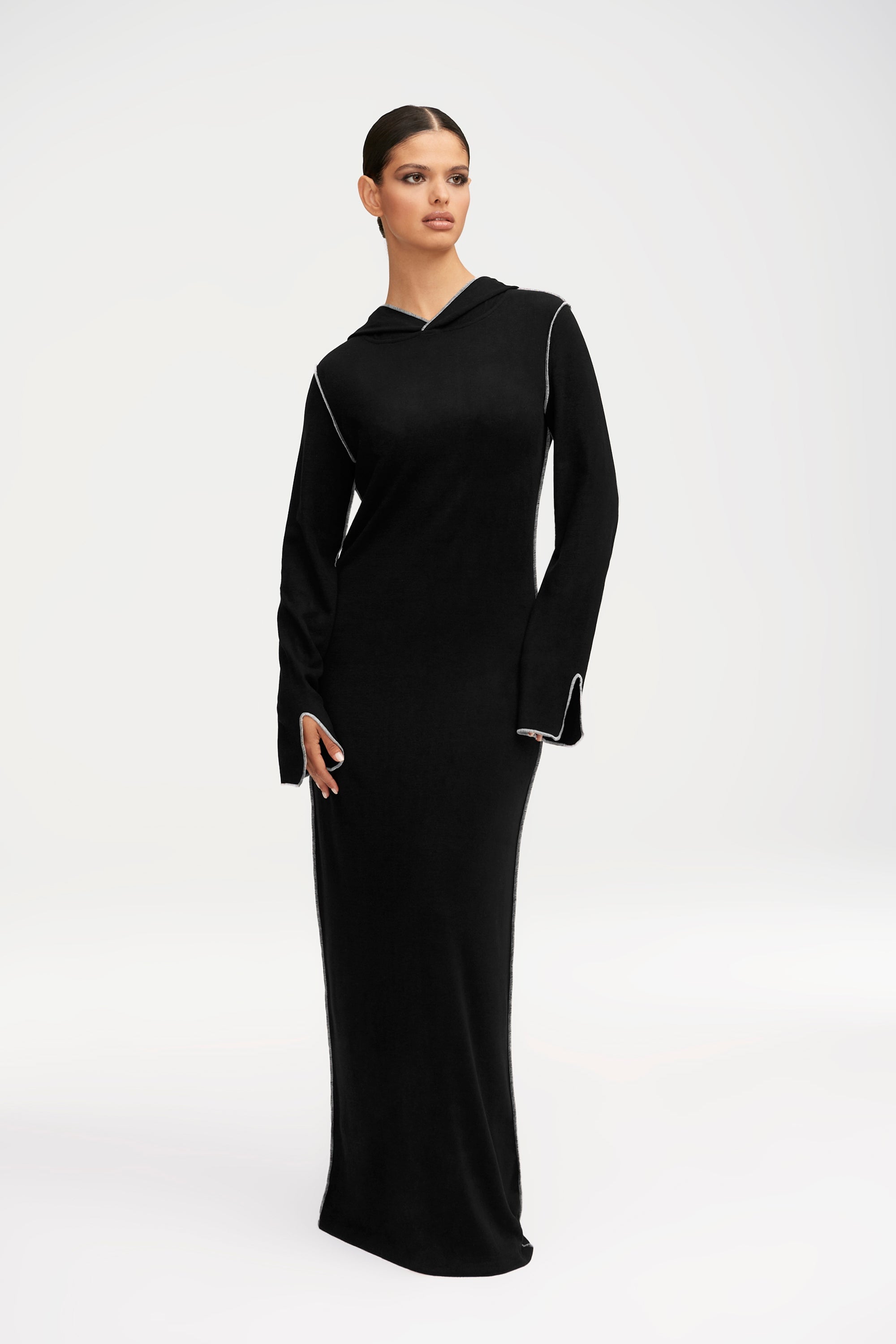 Ava Sweater Hoodie Maxi Dress - Black Clothing Veiled 