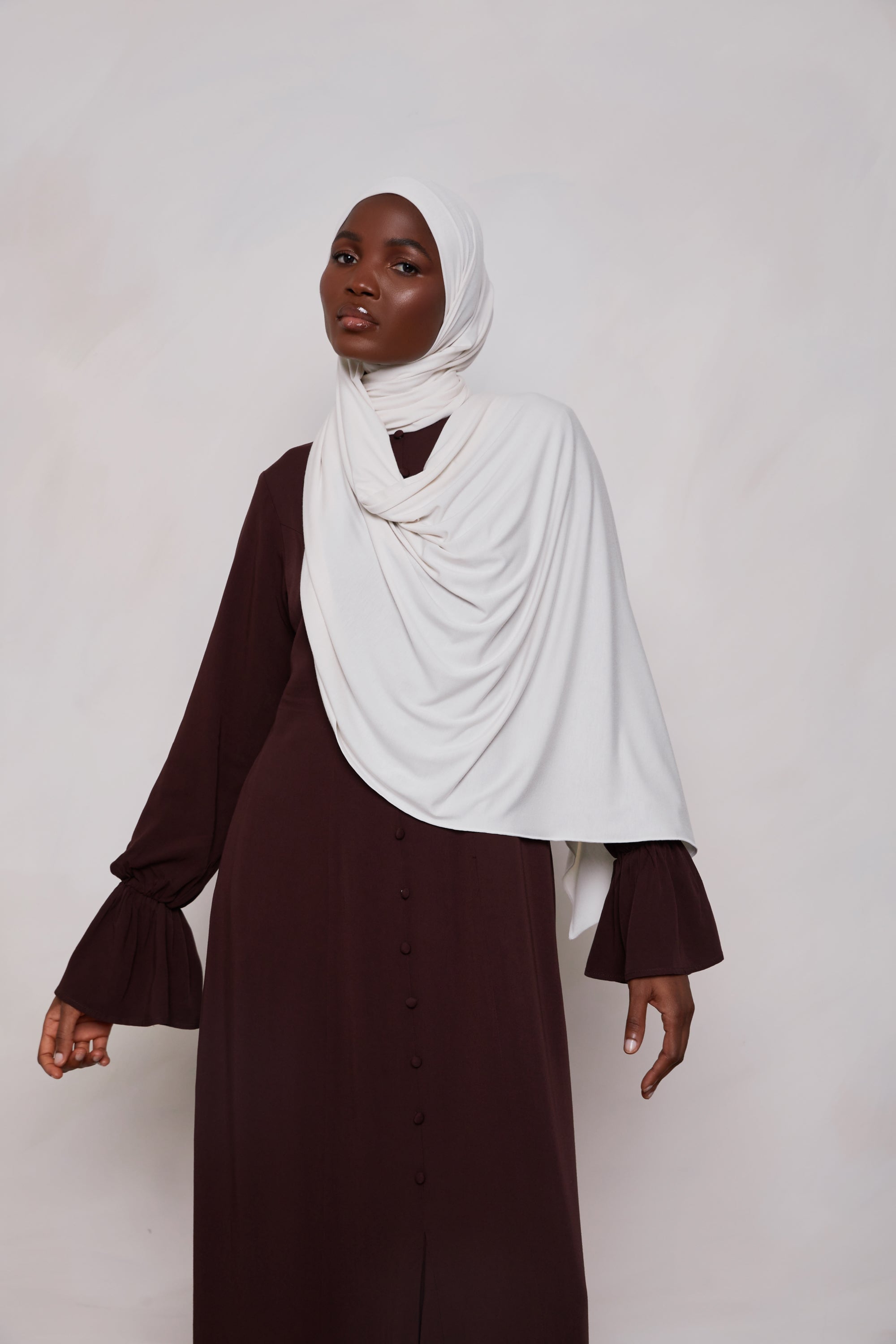 Bamboo Jersey Hijab - Light Sand Veiled 