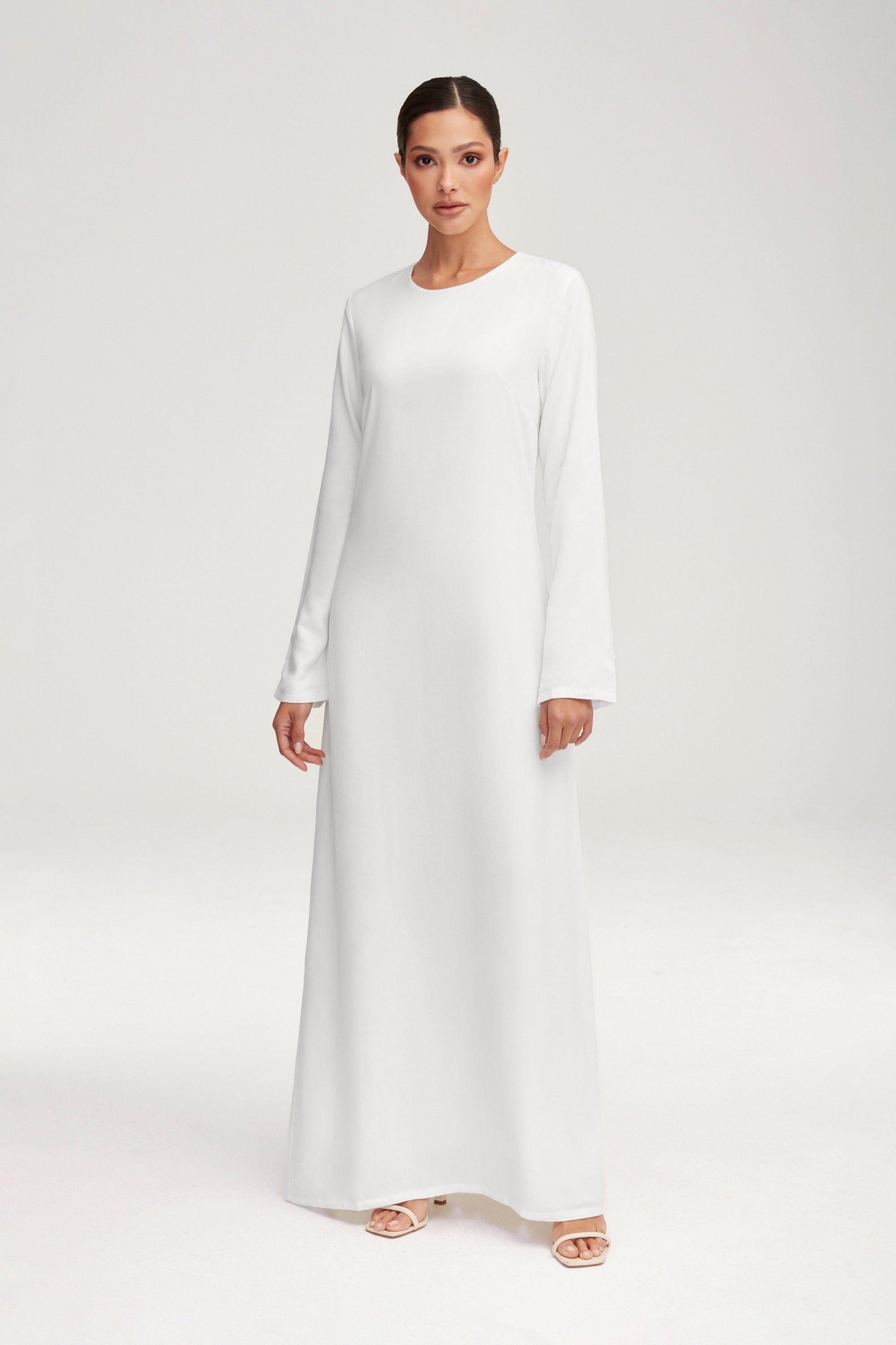 Basic Long Sleeve Maxi Dress - White Clothing Veiled 