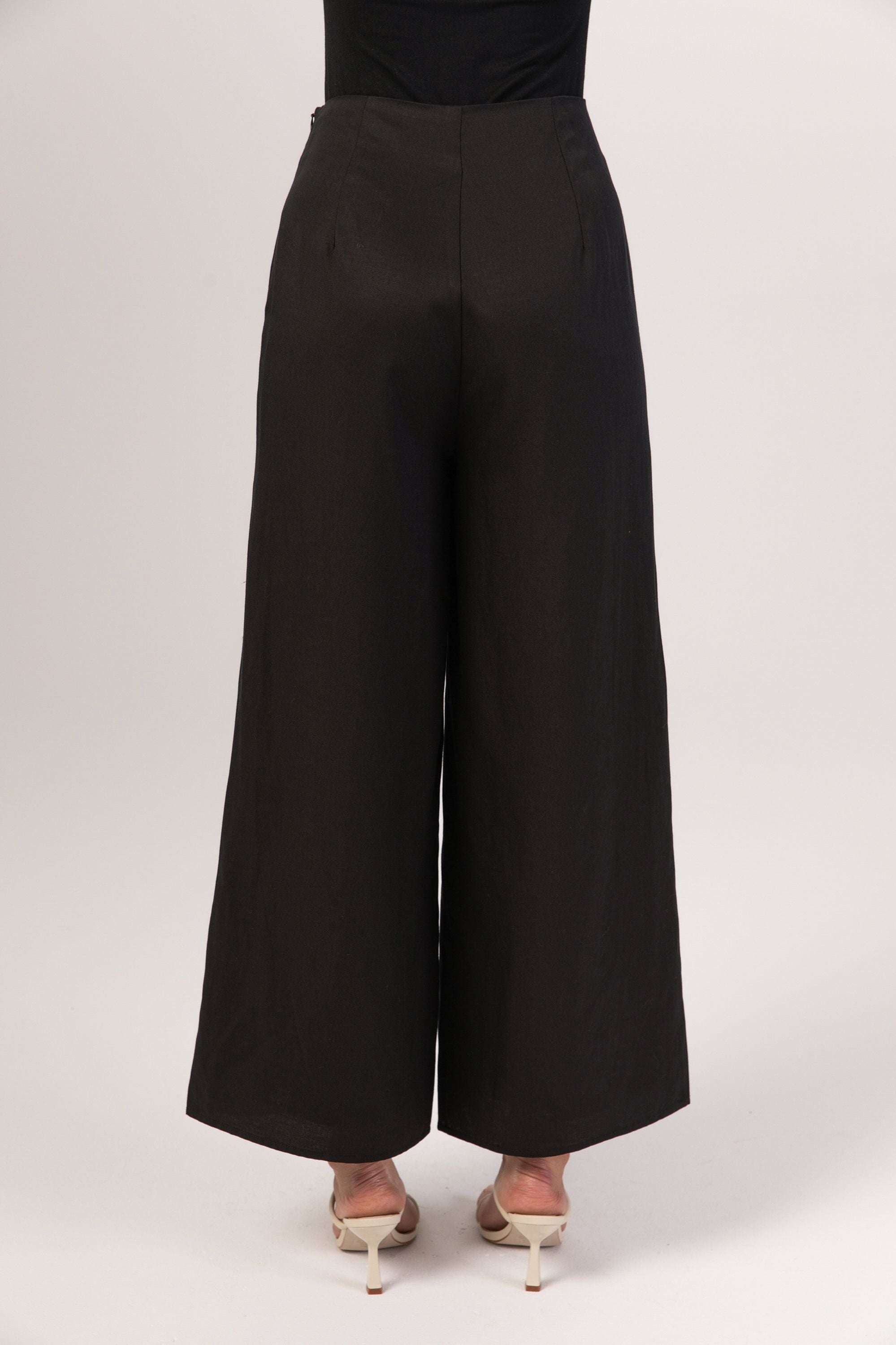 Basma Linen Wide Leg Pants - Black Veiled Collection 