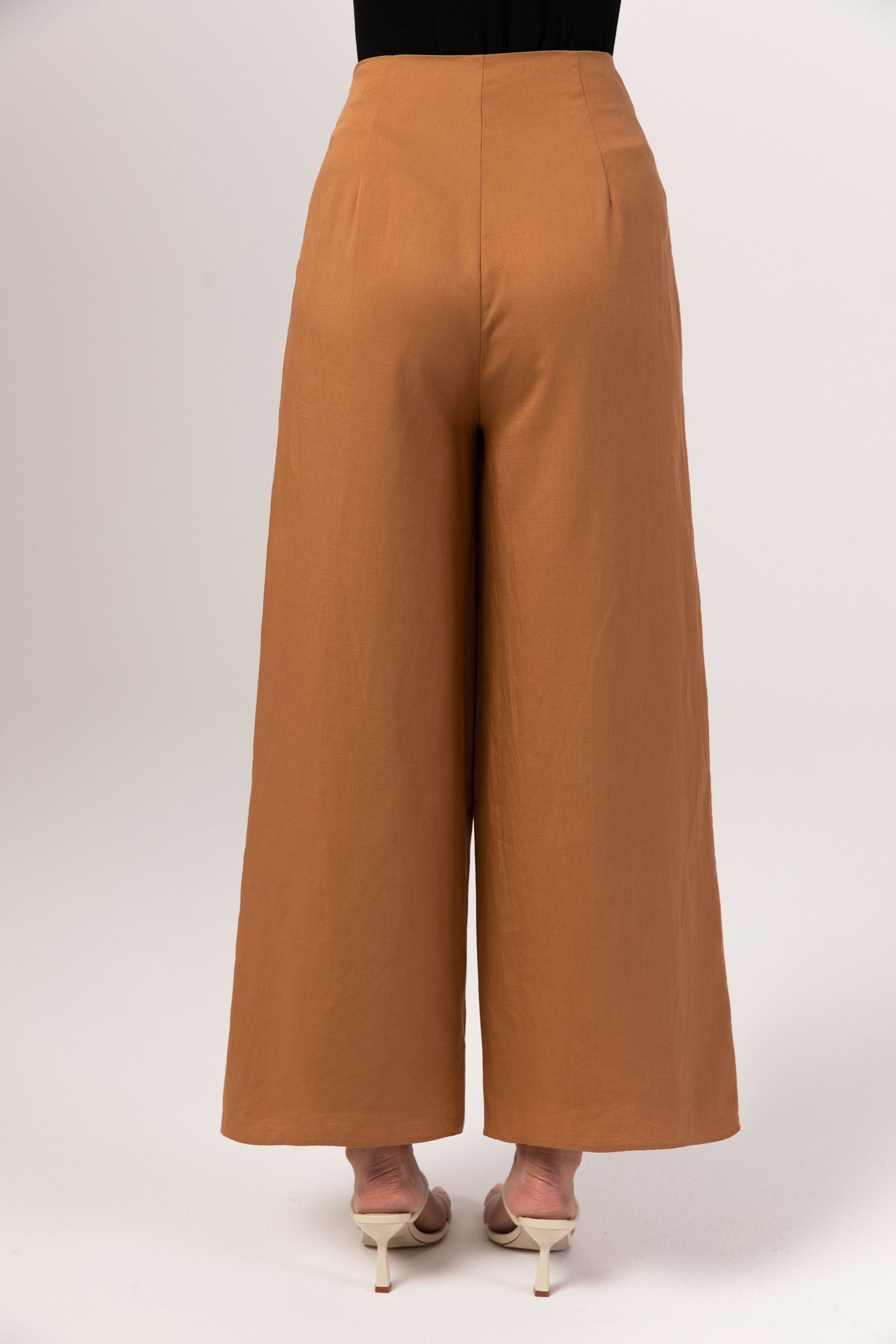 Basma Linen Wide Leg Pants - Brown Sugar Veiled Collection 