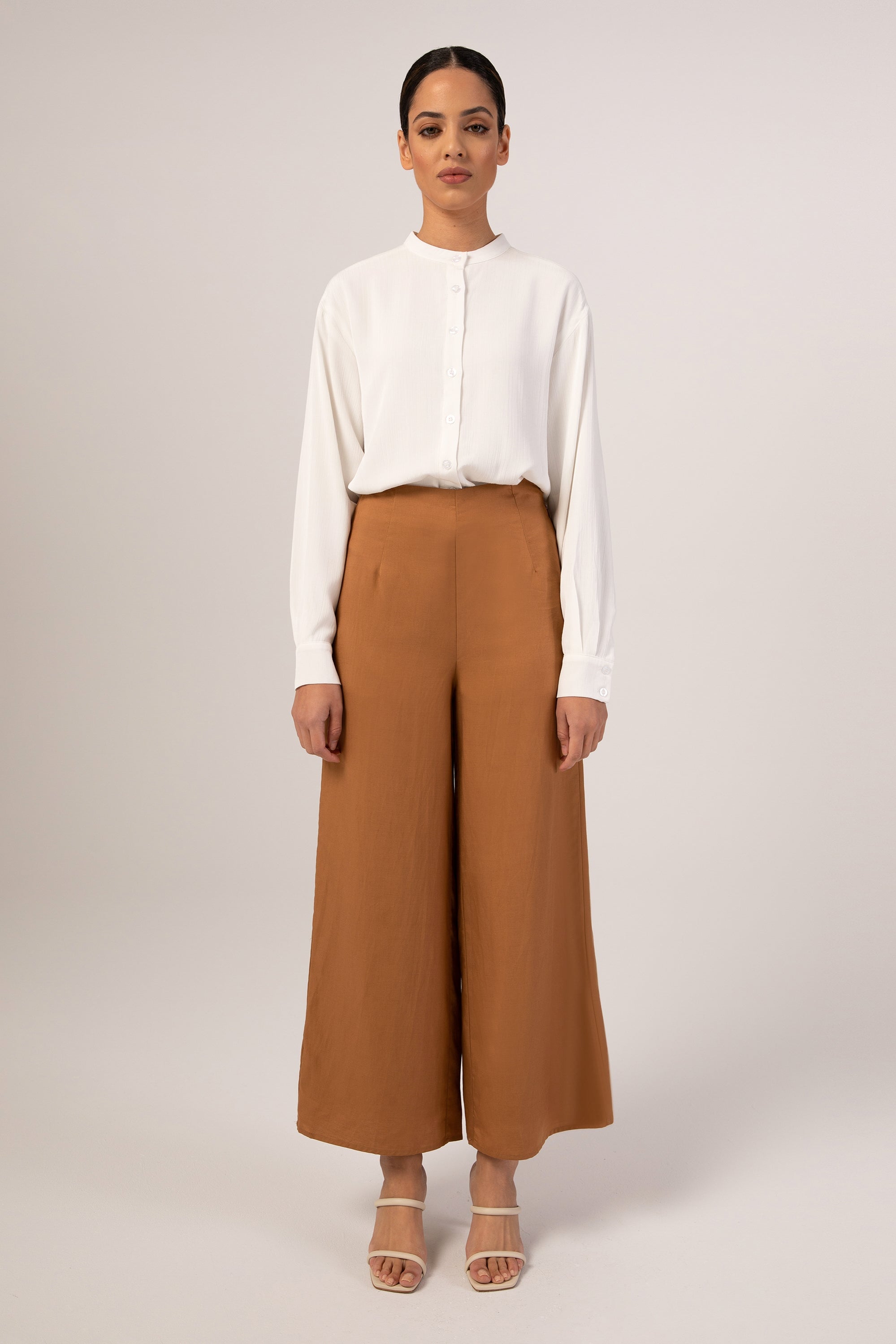 Basma Linen Wide Leg Pants - Brown Sugar Veiled Collection 