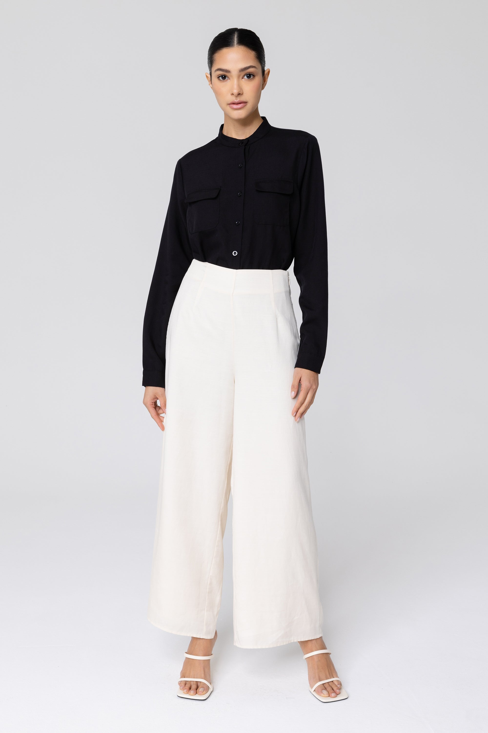 Basma Linen Wide Leg Pants - Off White Veiled Collection 