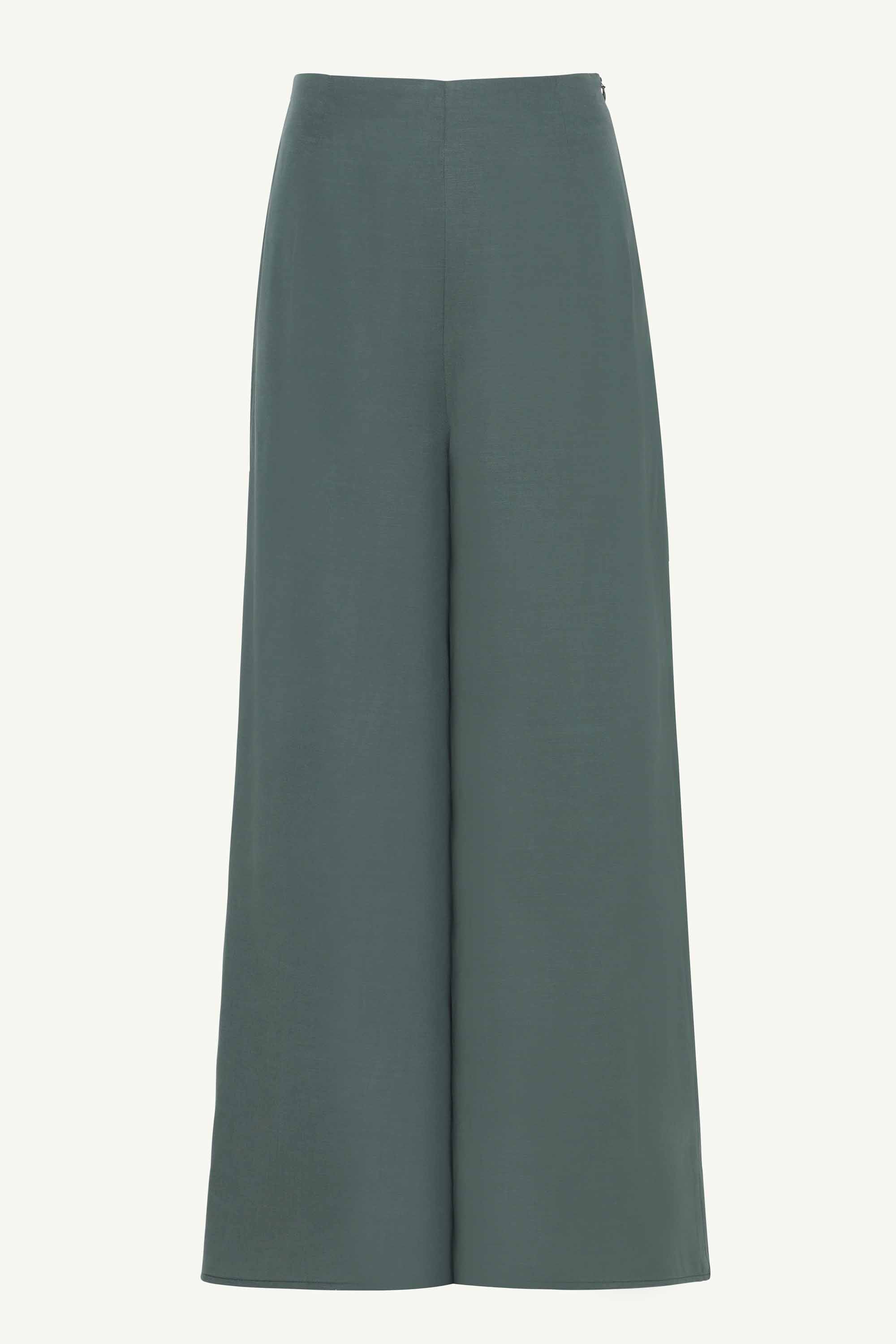 Basma Linen Wide Leg Pants - Teal Clothing Veiled Collection 