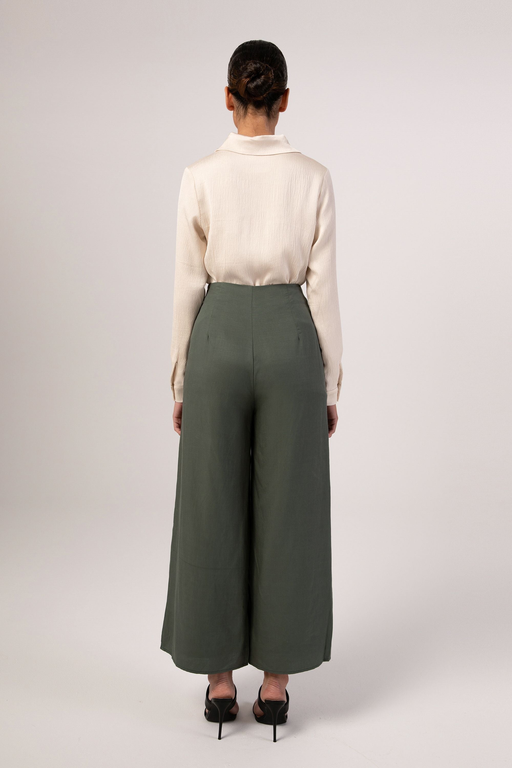 Basma Linen Wide Leg Pants - Teal (Foliage Green) Veiled Collection 