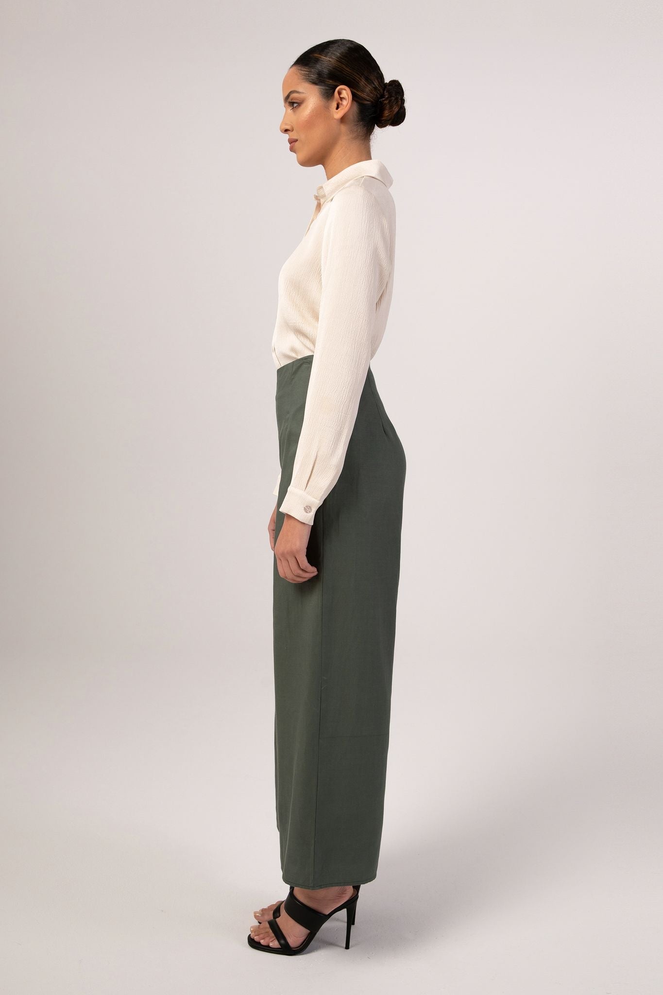 Basma Linen Wide Leg Pants - Teal (Foliage Green) Veiled Collection 