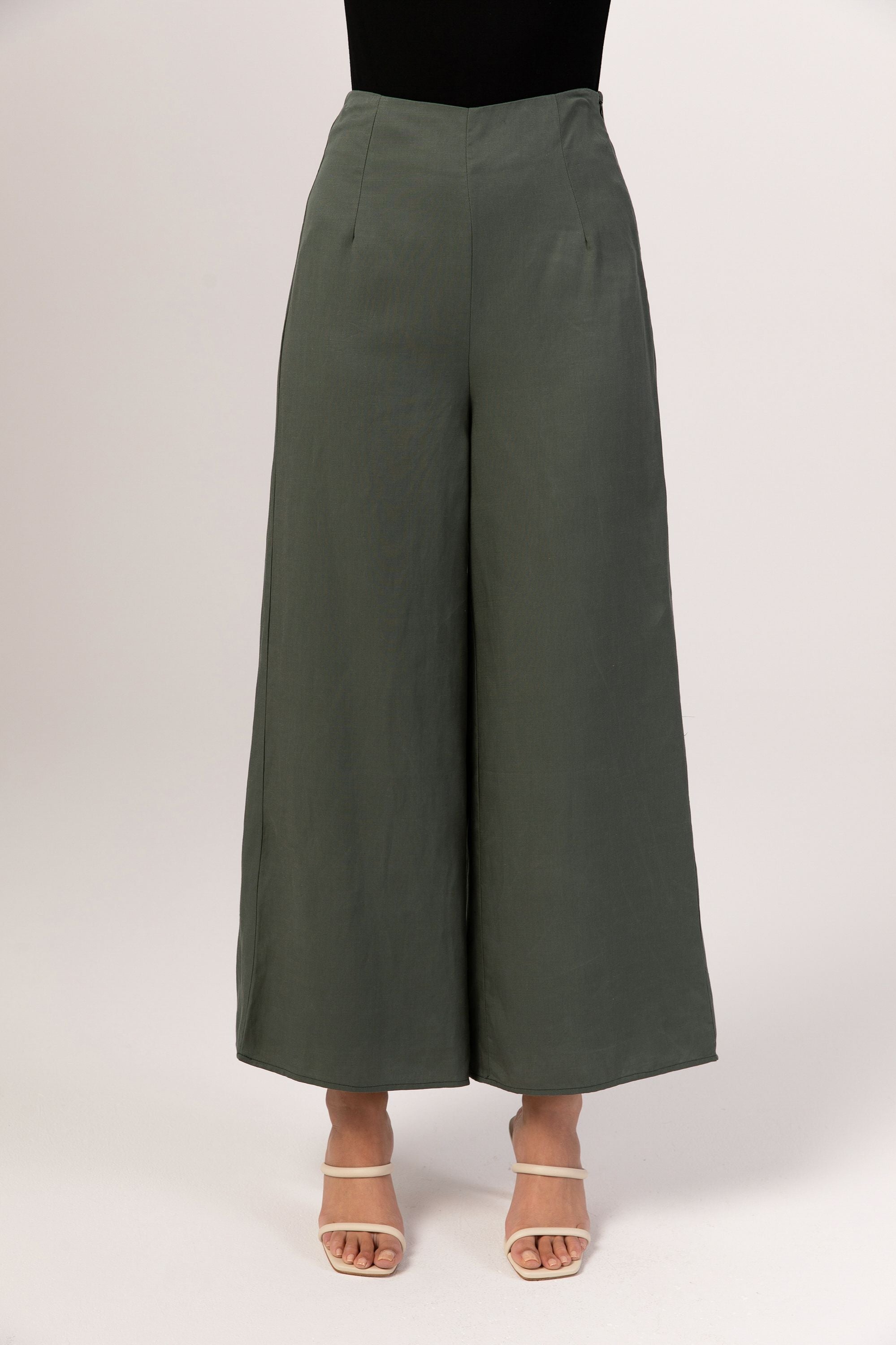 Basma Linen Wide Leg Pants - Teal (Foliage Green) Veiled Collection 