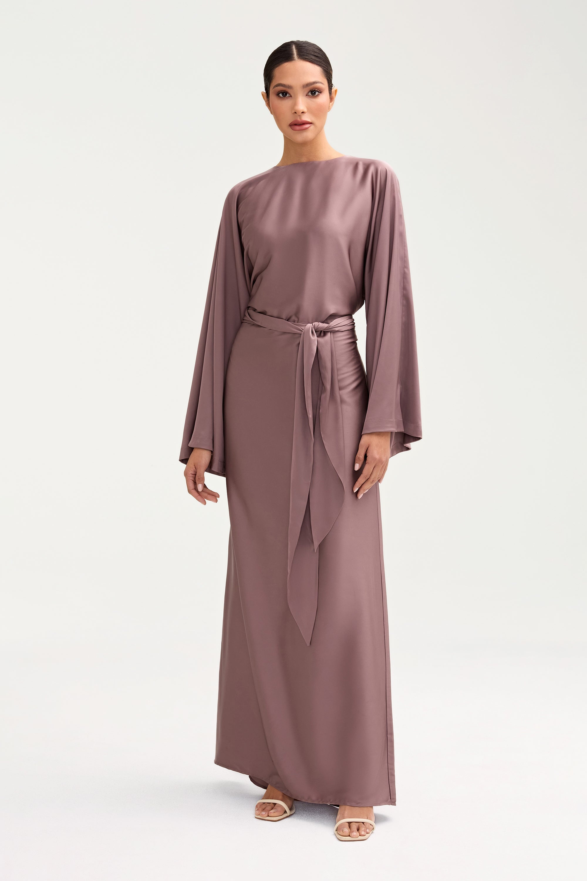 Batool Satin Maxi Dress - Deep Taupe Clothing Veiled 