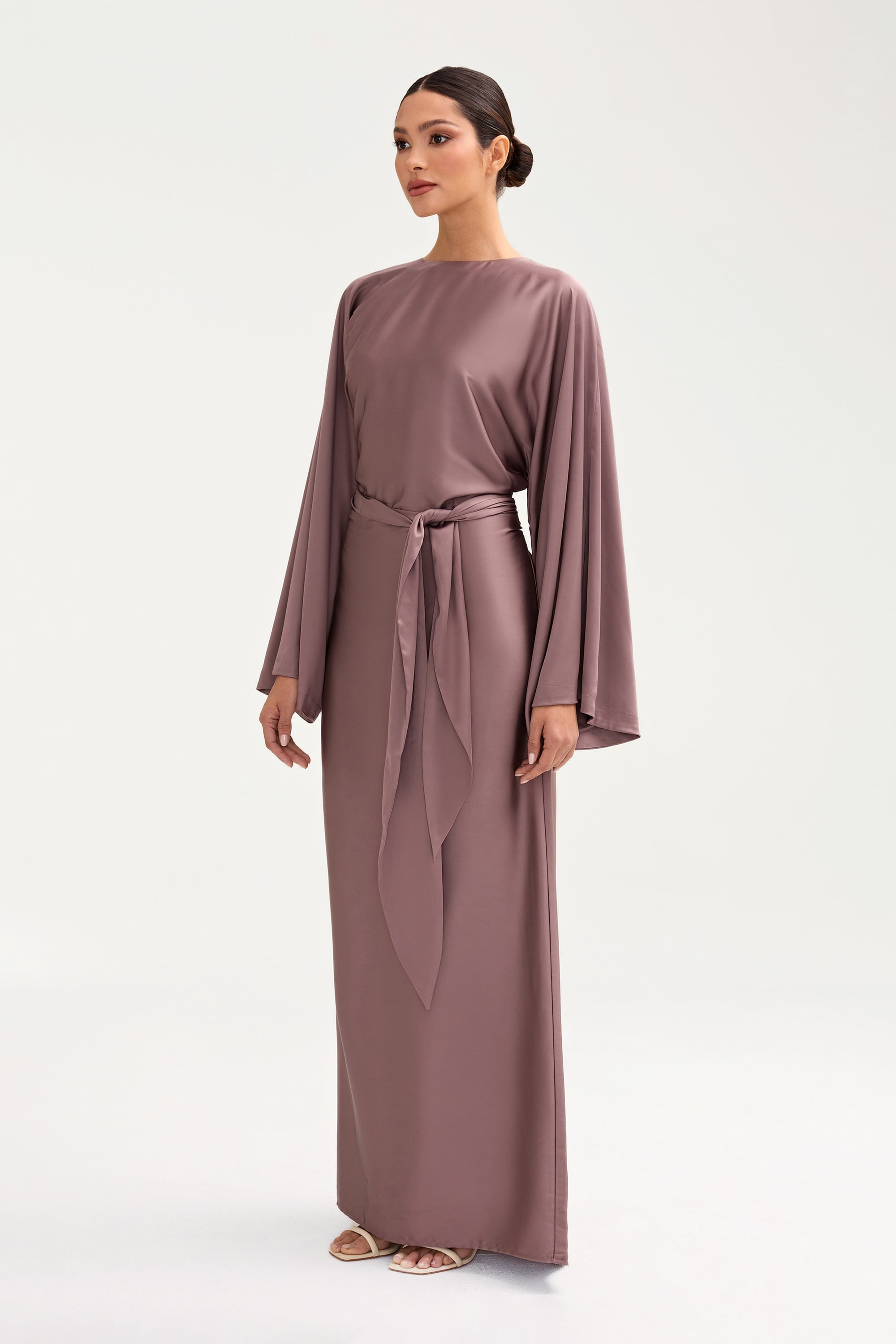 Batool Satin Maxi Dress - Deep Taupe Clothing Veiled 