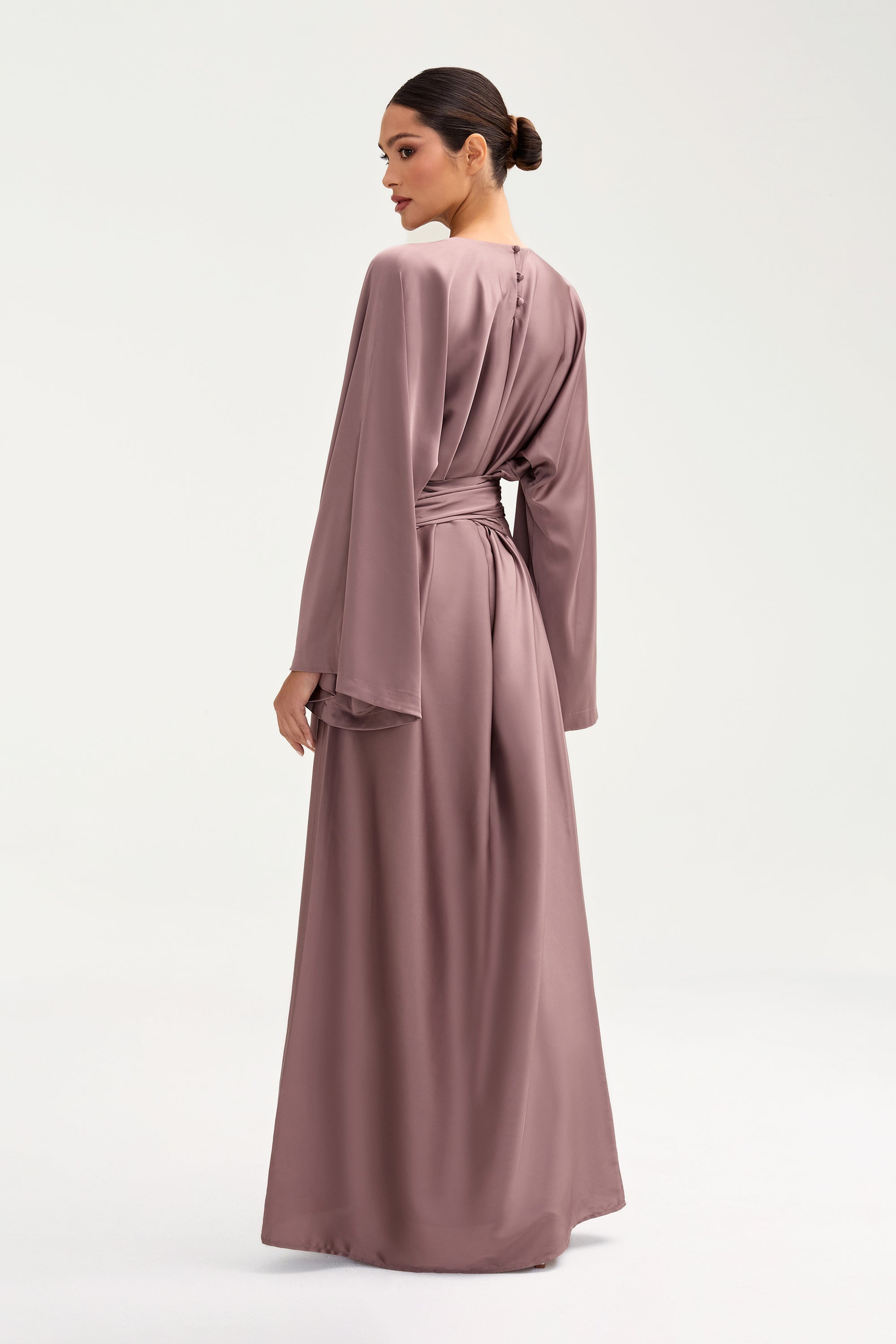 Batool Satin Maxi Dress - Deep Taupe Clothing Veiled 