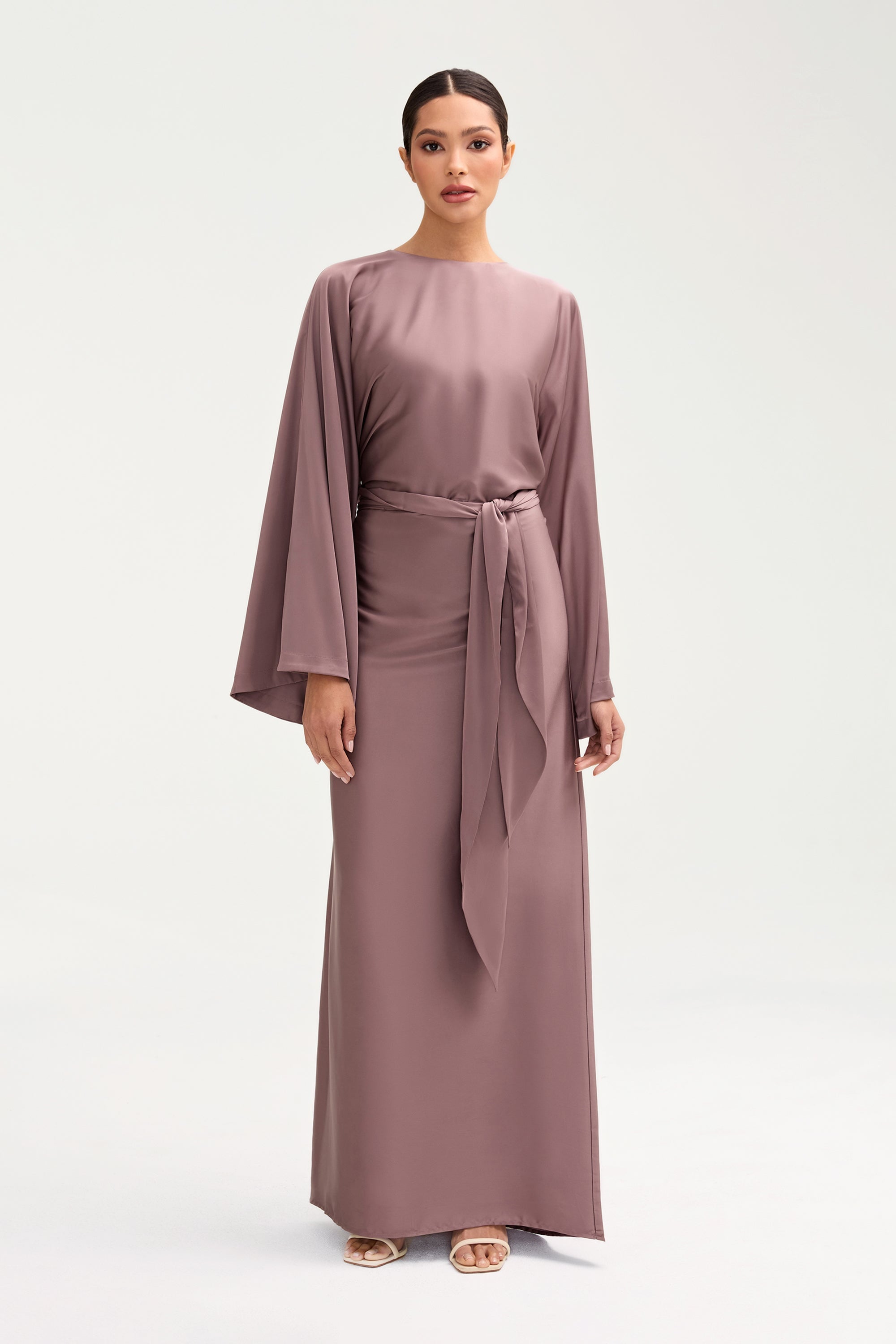 Batool Satin Maxi Dress - Deep Taupe Clothing Veiled 