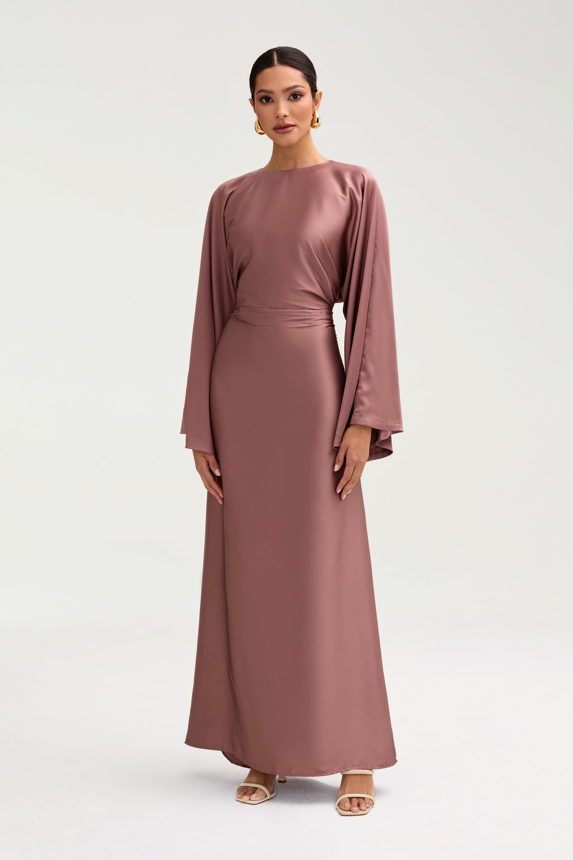 Batool Satin Maxi Dress - Dusky Mauve Clothing Veiled 